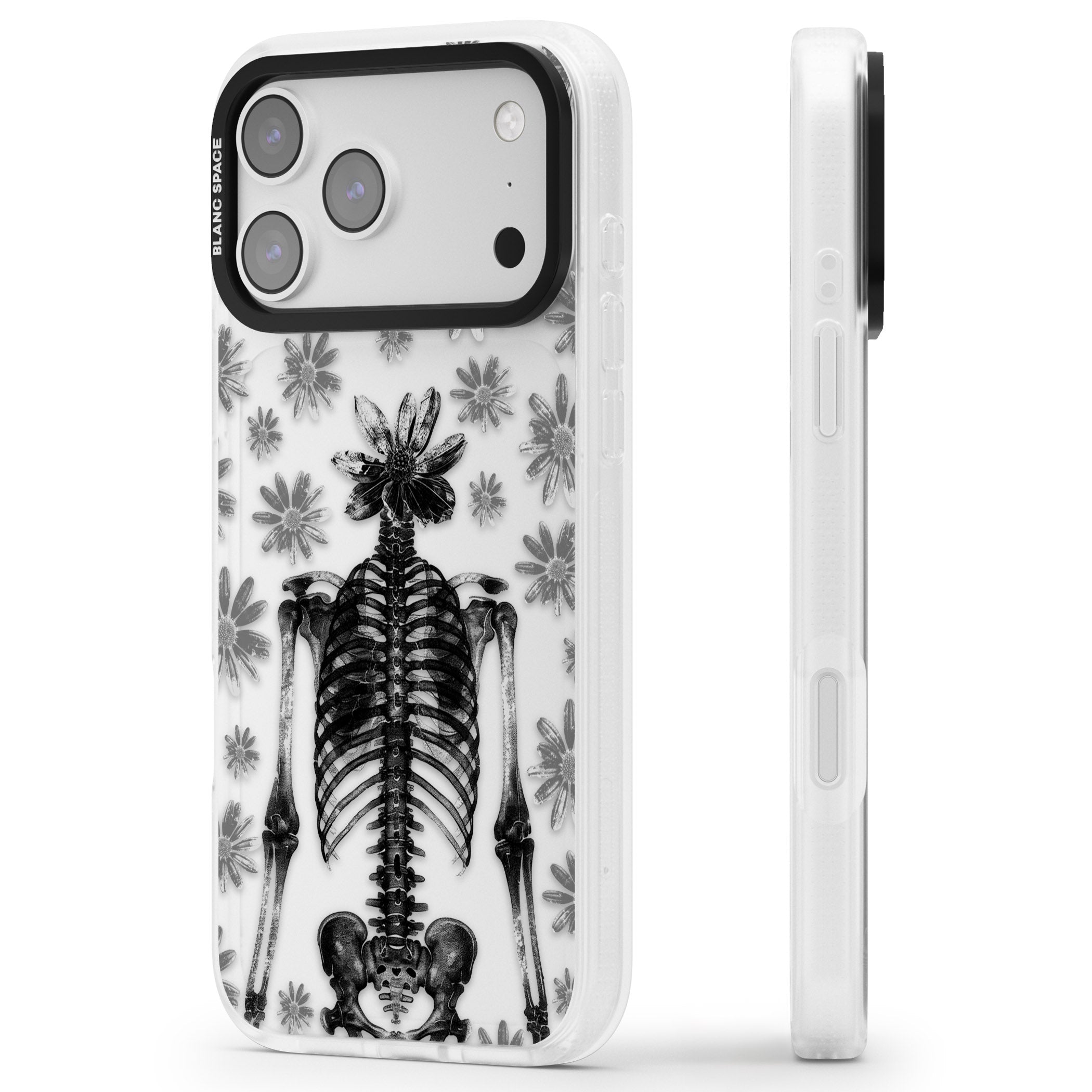 Skeleton Flower iPhone 17 Pro Impact Air Clear Phone Case Side Profile