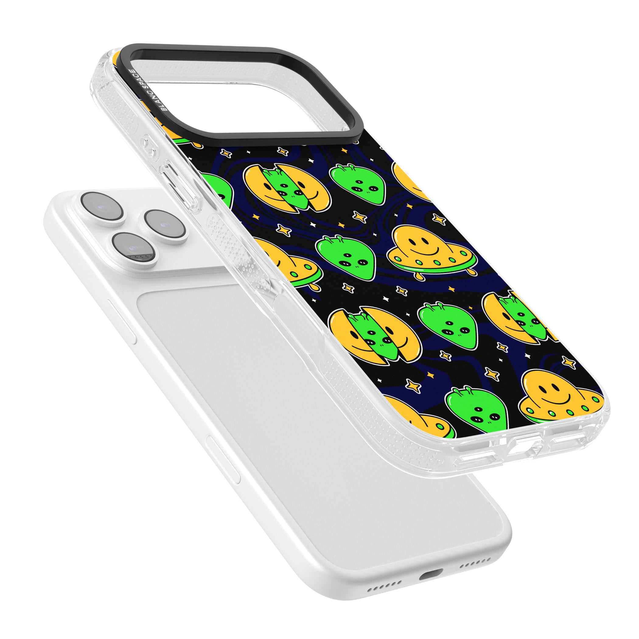 Alien Head Pattern iPhone 17 Pro Impact Air Clear Phone Case Colours