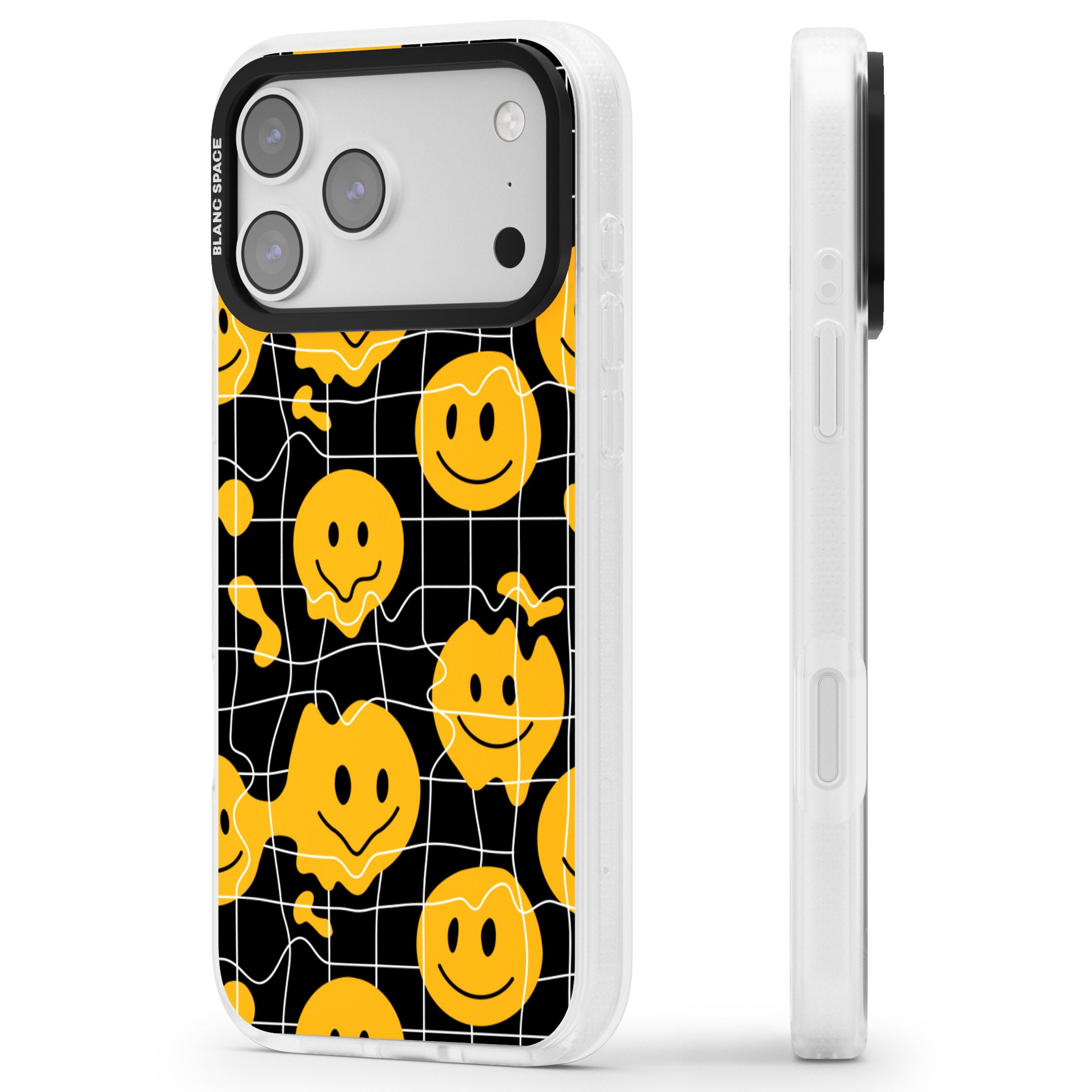 Acid Face Grid Pattern iPhone 17 Pro Impact Air Clear Phone Case Side Profile