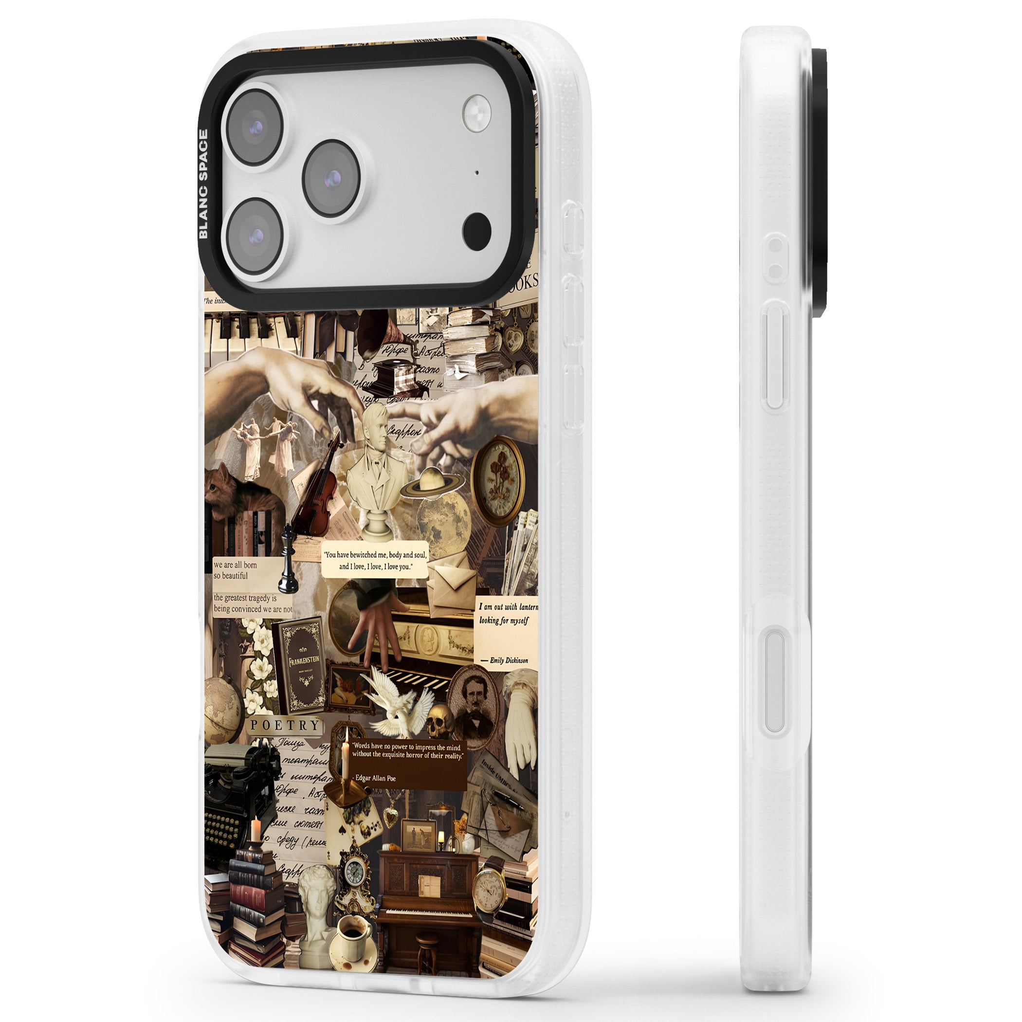 Antique Collage iPhone 17 Pro Impact Air Clear Phone Case Side Profile