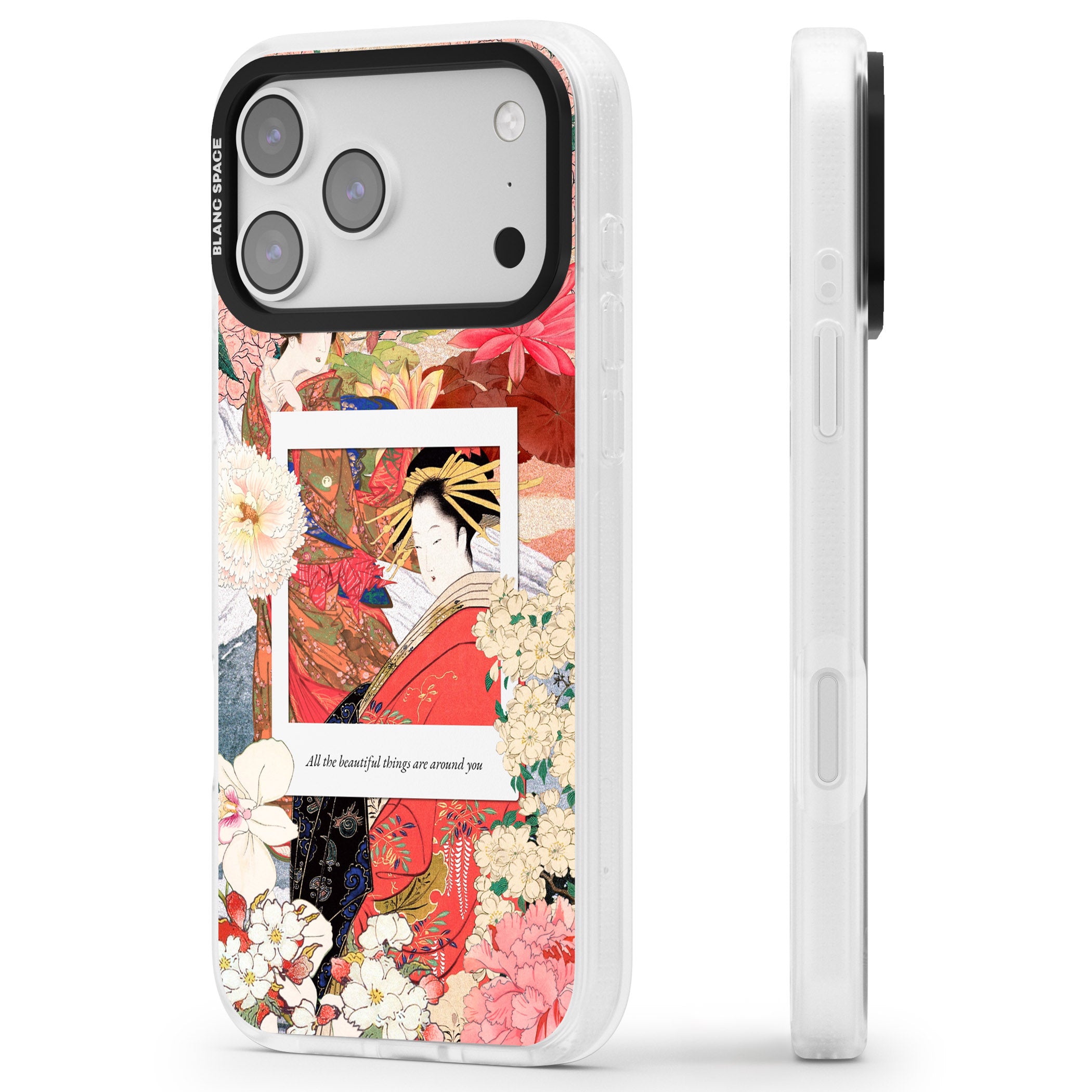 Woodblock Geisha iPhone 17 Pro Impact Air Clear Phone Case Side Profile