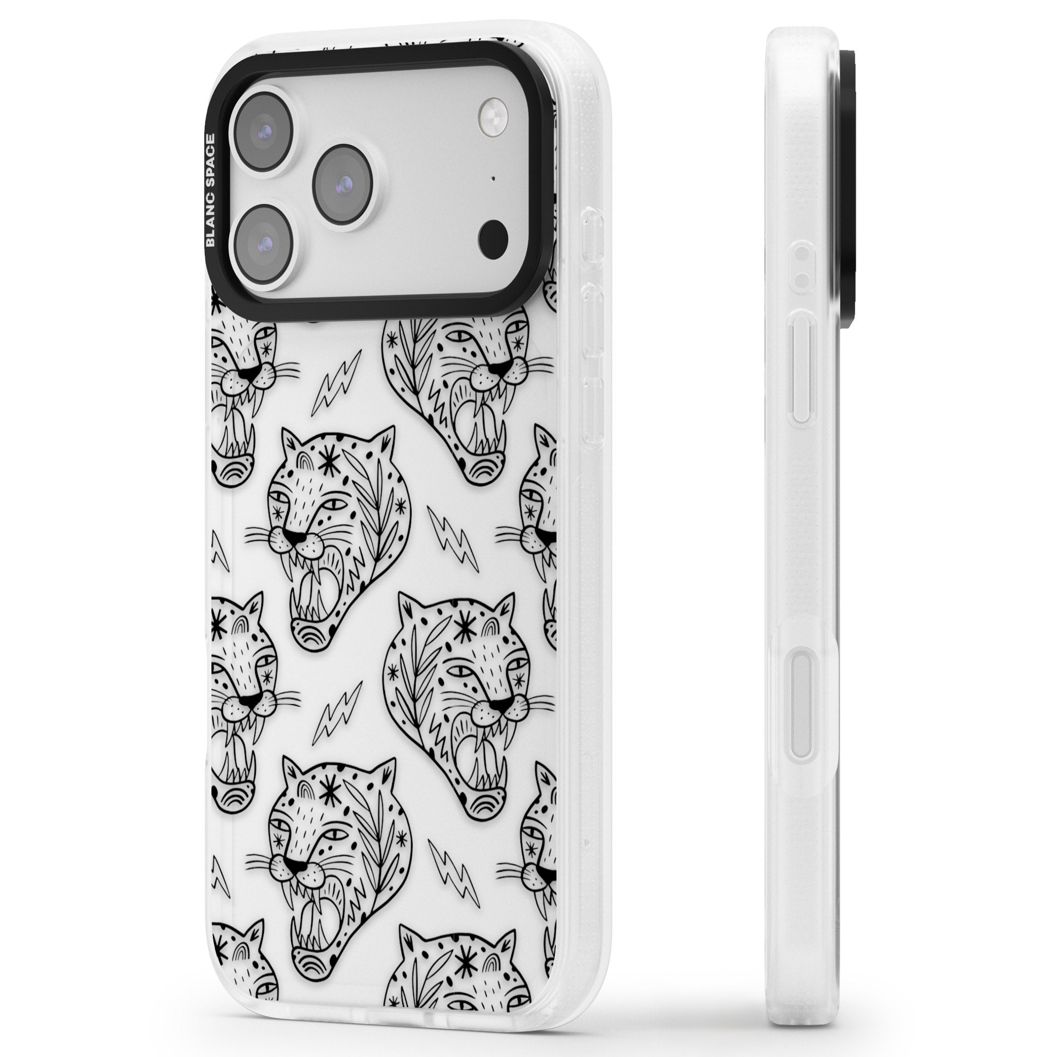 Black Tiger Roar Pattern iPhone 17 Pro Impact Air Clear Phone Case Side Profile