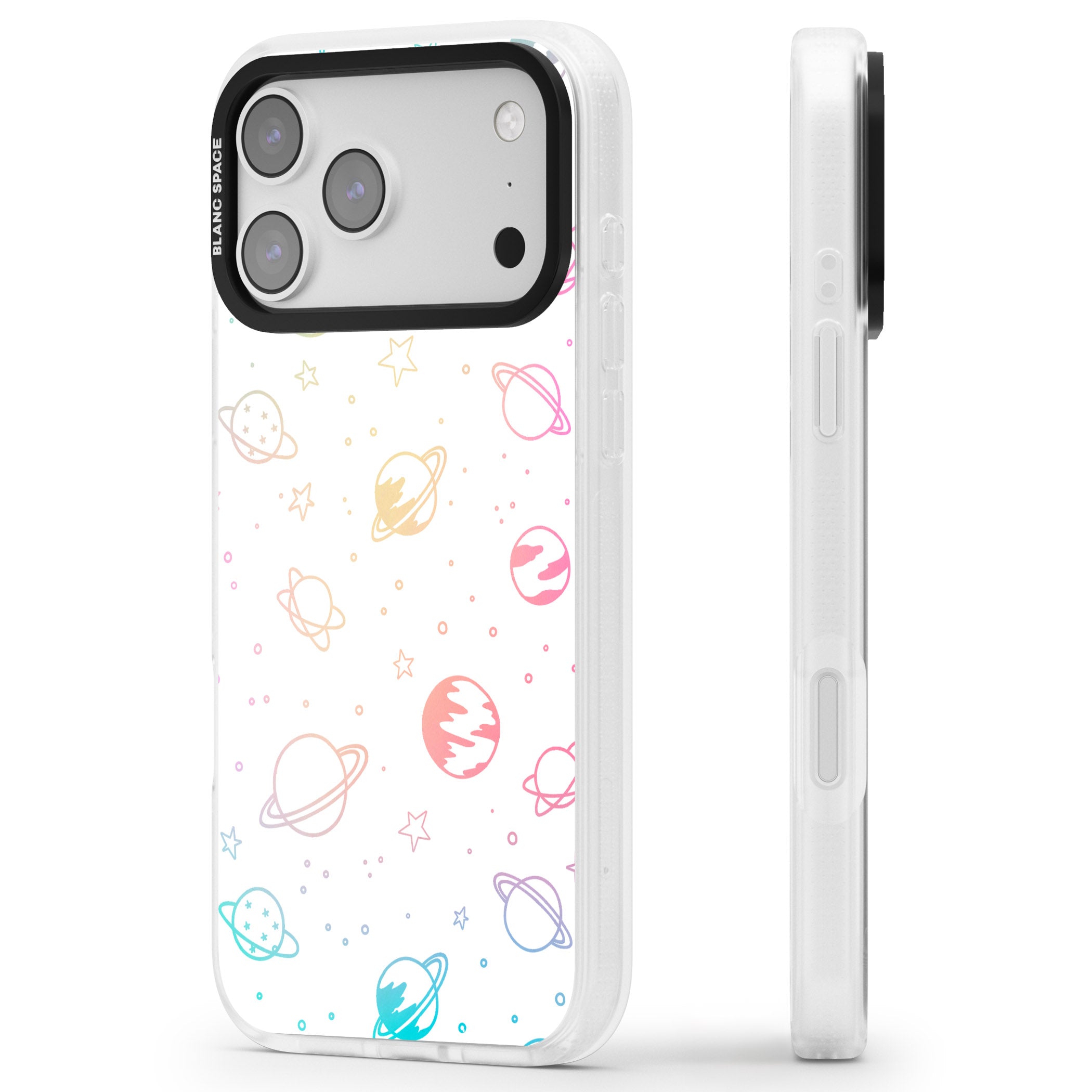 Pastel Cosmic Galaxy iPhone 17 Pro Impact Air Clear Phone Case Side Profile
