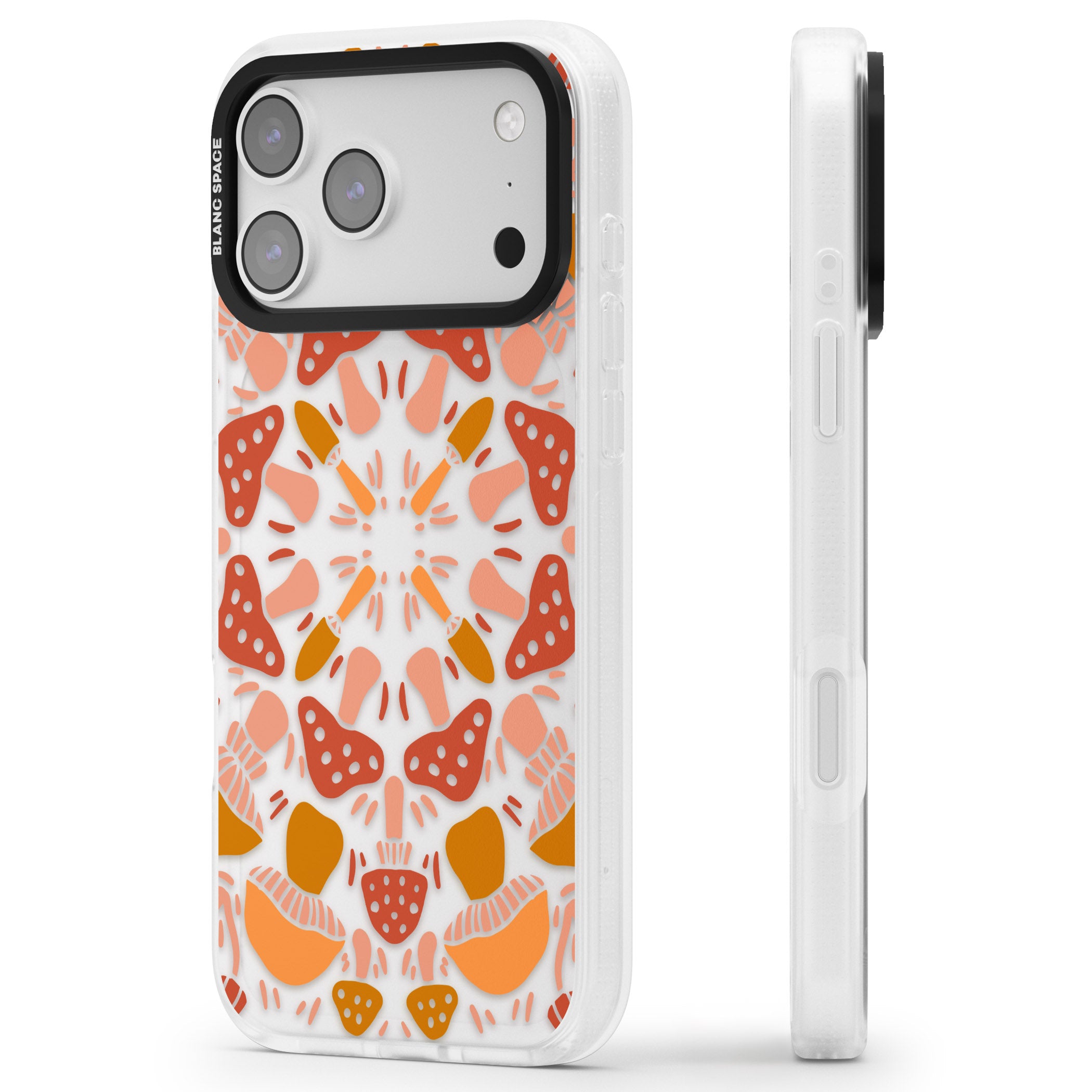 Mushroom Medley iPhone 17 Pro Impact Air Clear Phone Case Side Profile