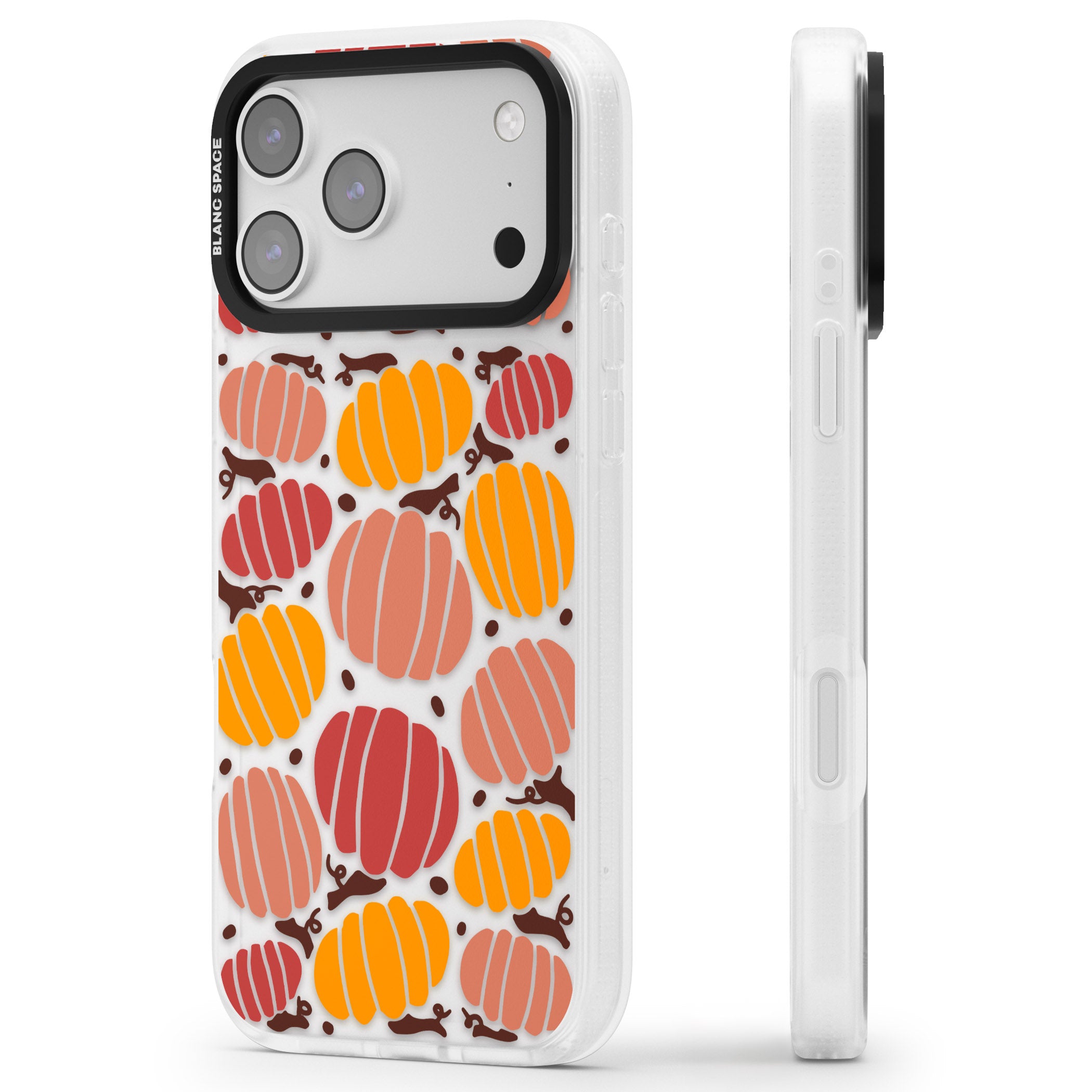 Autumn Pumpkin Patch iPhone 17 Pro Impact Air Clear Phone Case Side Profile