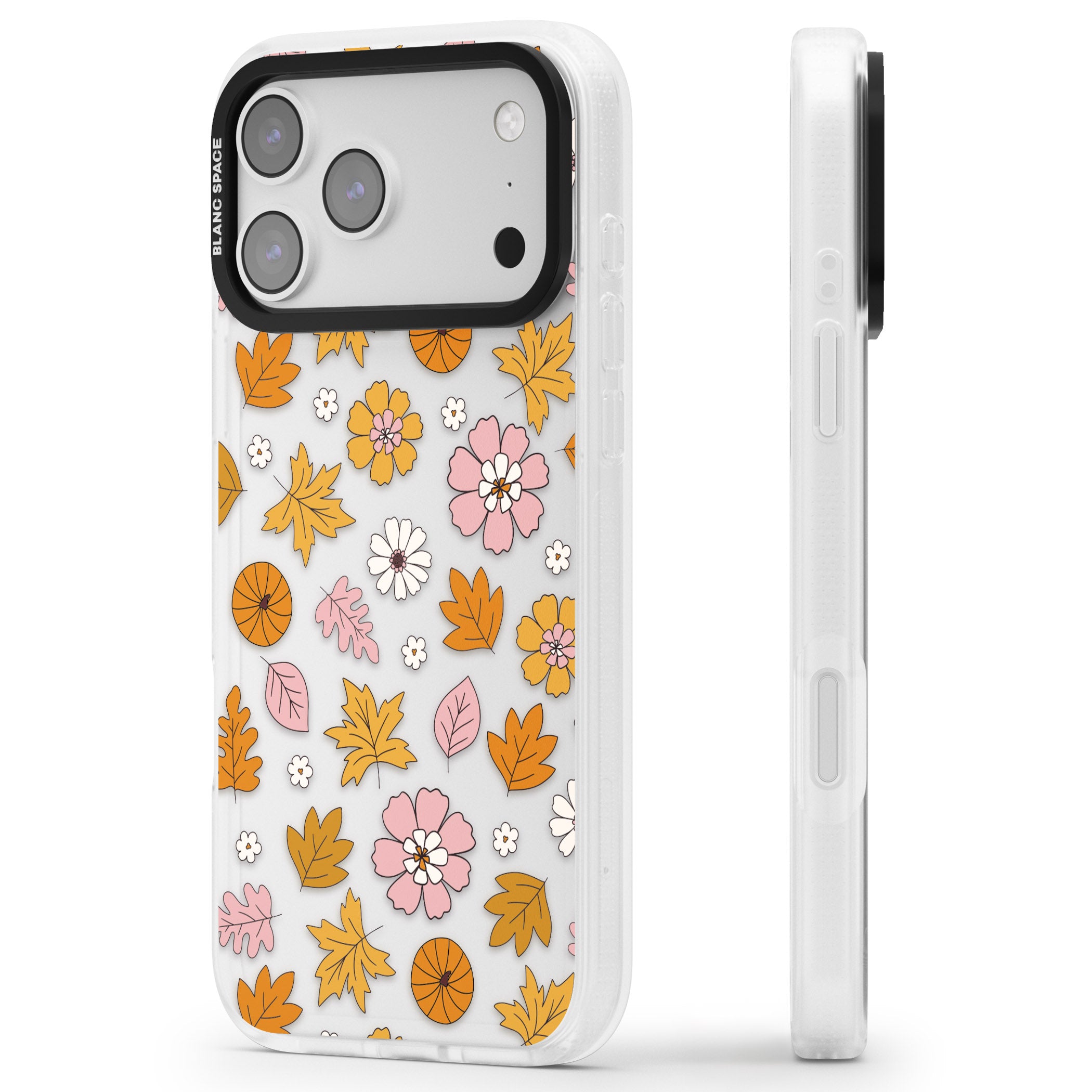 Autumn Leaves And Flowers iPhone 17 Pro Impact Air Clear Phone Case Side Profile