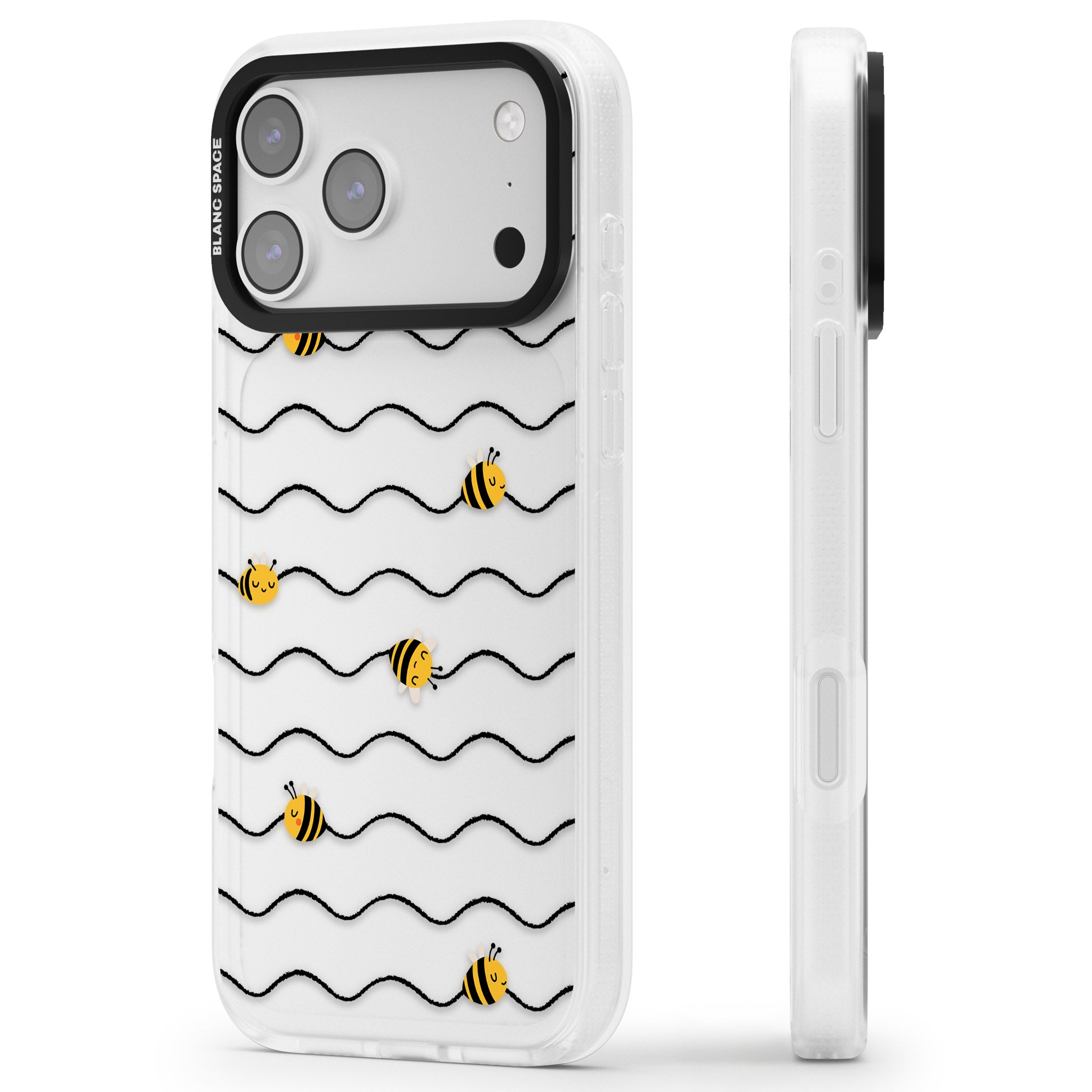 Bee Wave Pattern iPhone 17 Pro Impact Air Clear Phone Case Side Profile
