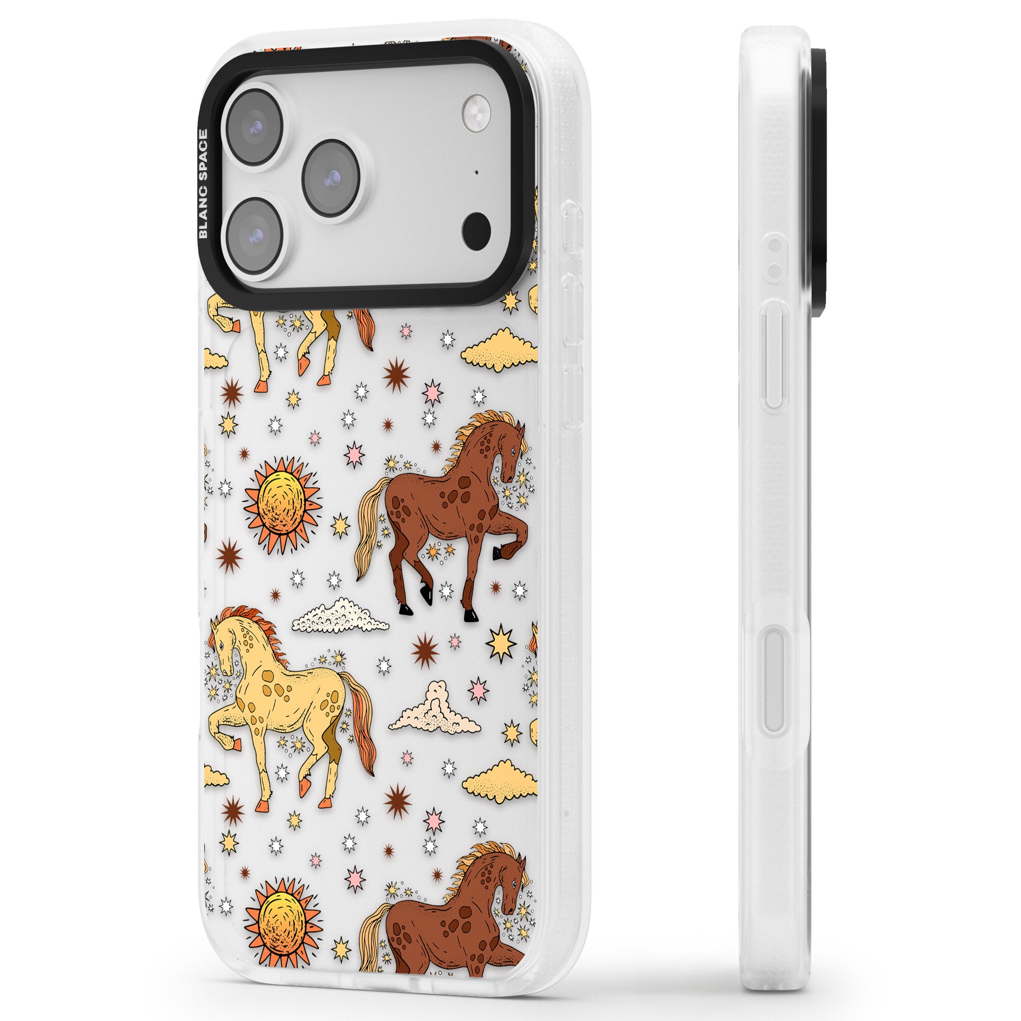 Boho Celestial Wild Horses iPhone 17 Pro Impact Air Clear Phone Case Side Profile