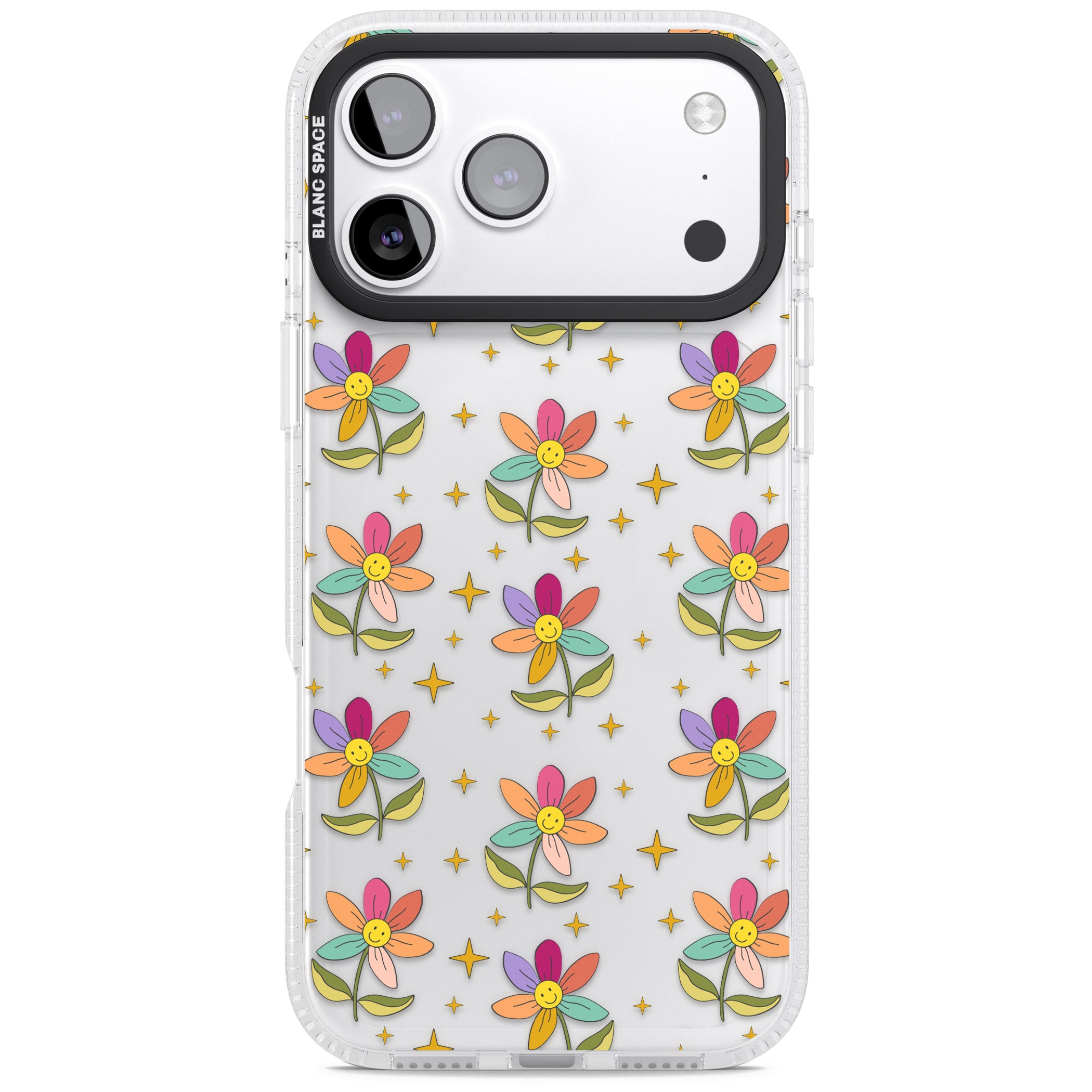 Boho Celestial Happy Flower iPhone 17 Pro Impact Air Clear Phone Case