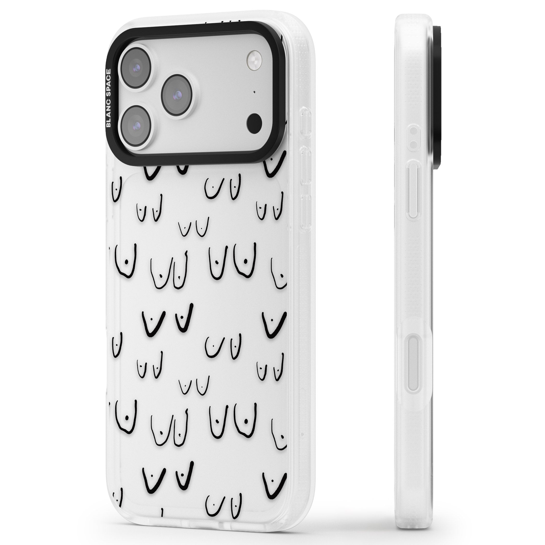 Boob Pattern (Black) iPhone 17 Pro Impact Air Clear Phone Case Side Profile