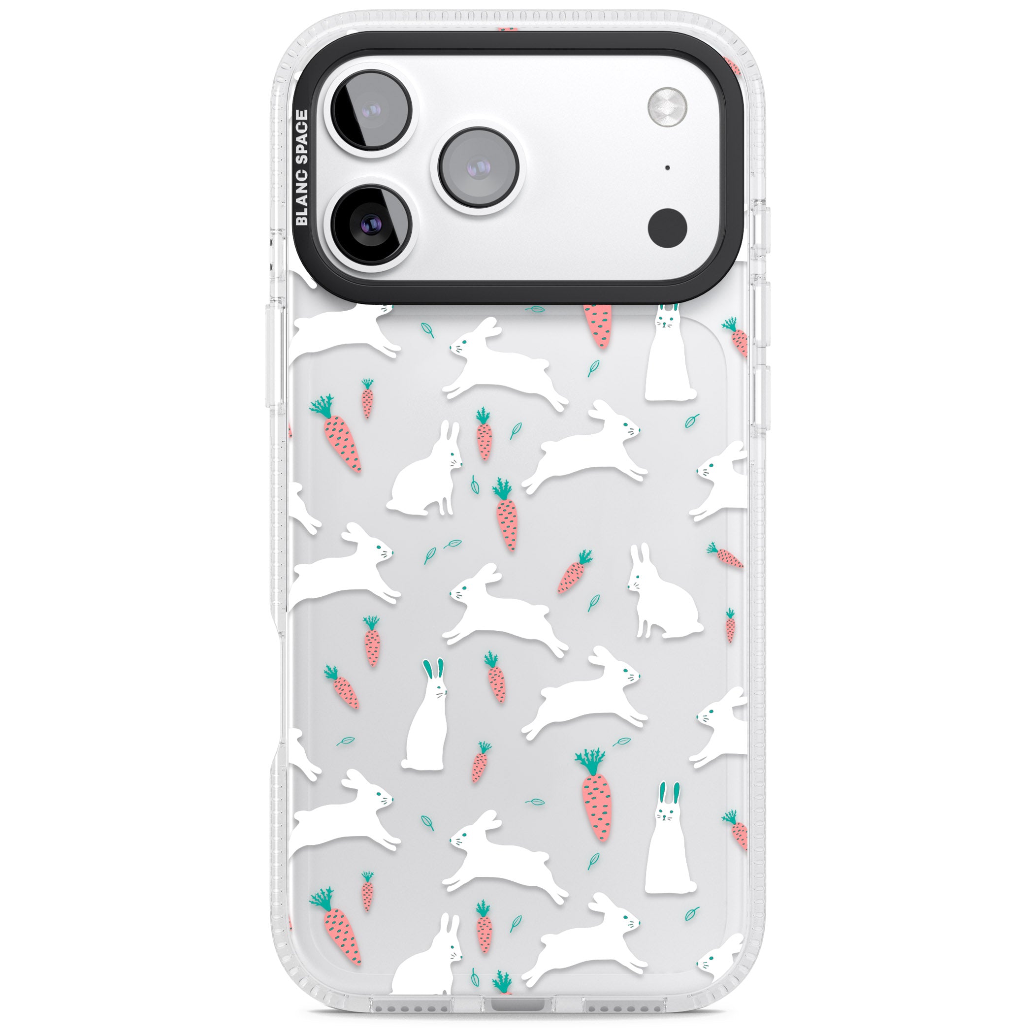 White Bunnies And Carrots iPhone 17 Pro Impact Air Clear Phone Case