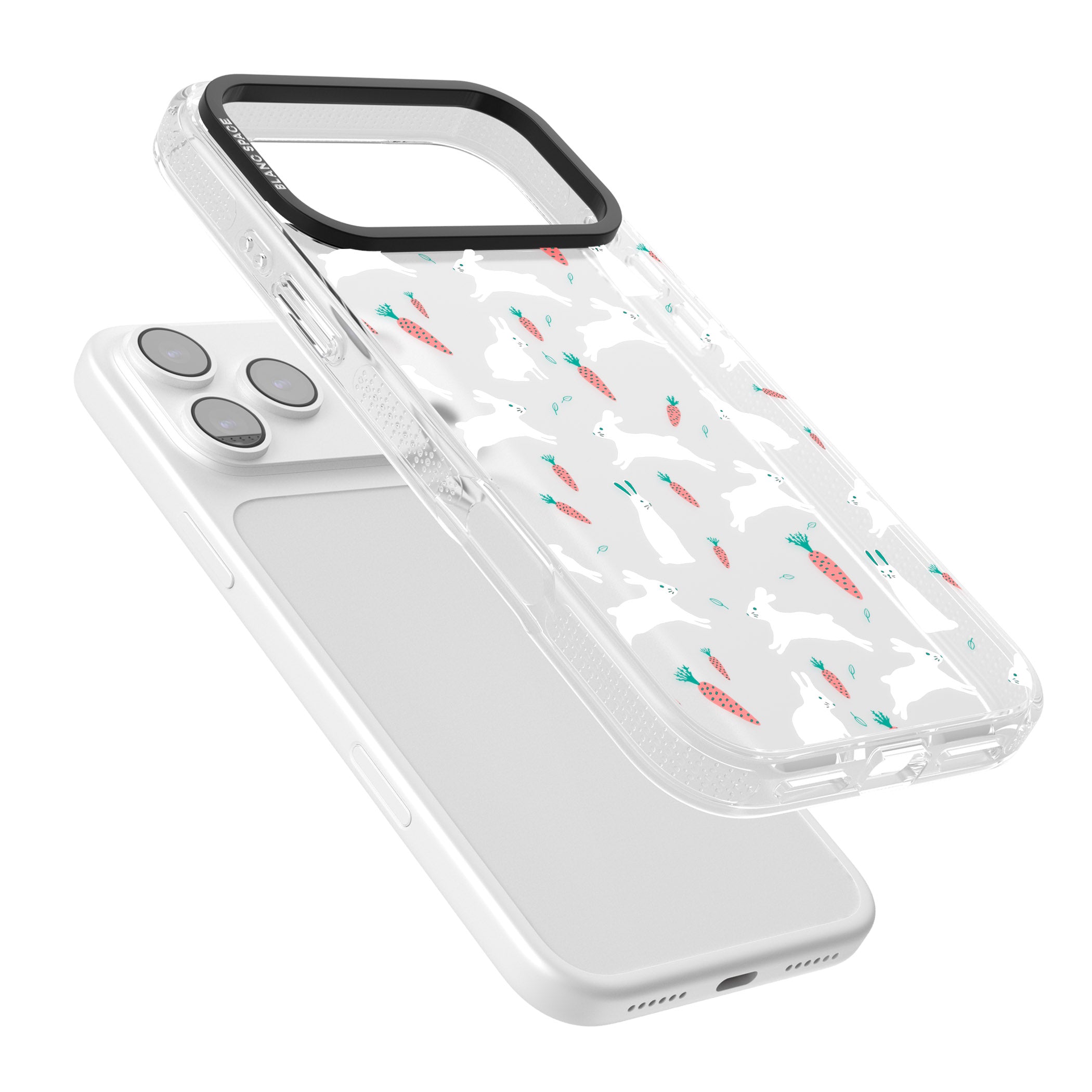White Bunnies And Carrots iPhone 17 Pro Impact Air Clear Phone Case Colours