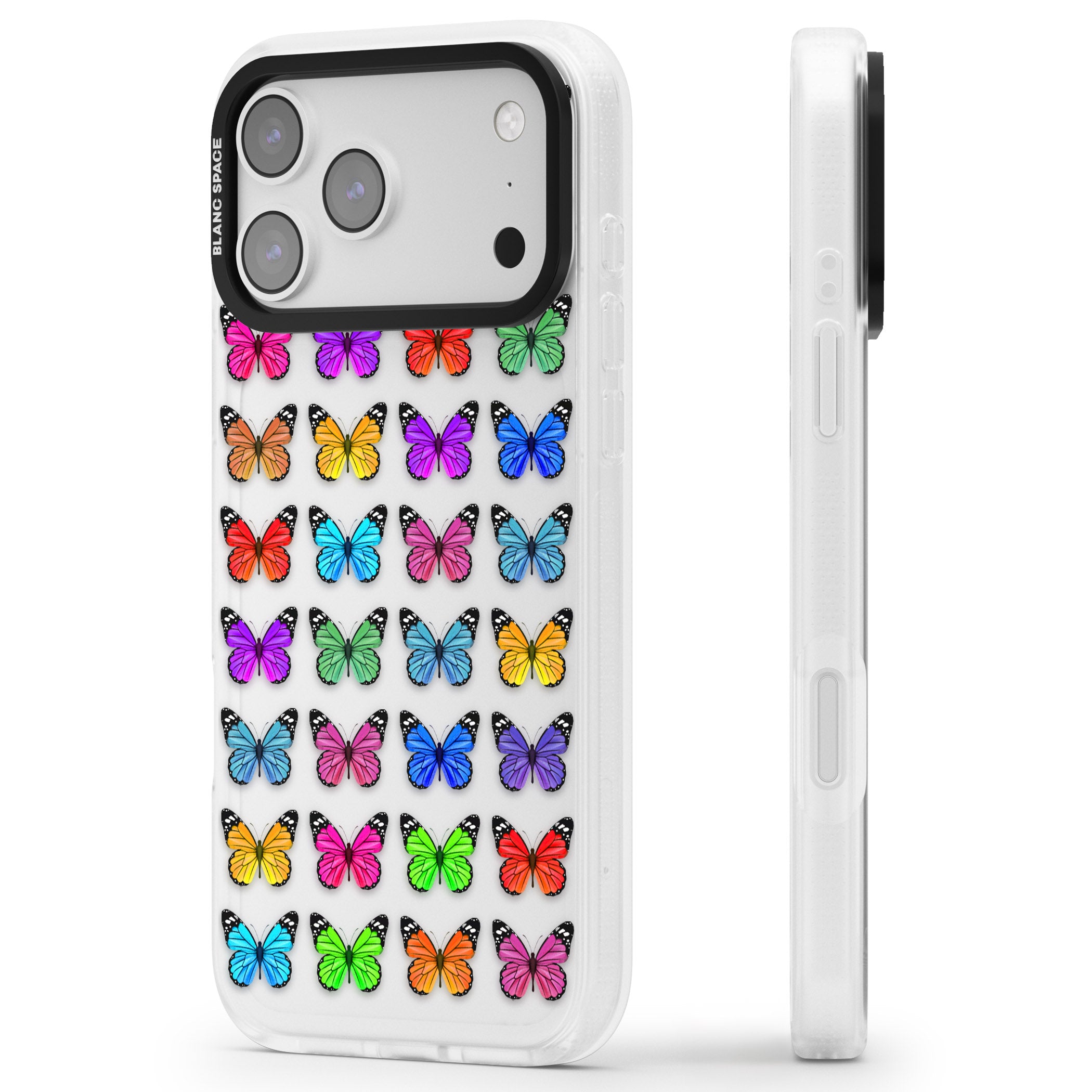 Colourful Butterfly Pattern iPhone 17 Pro Impact Air Clear Phone Case Side Profile