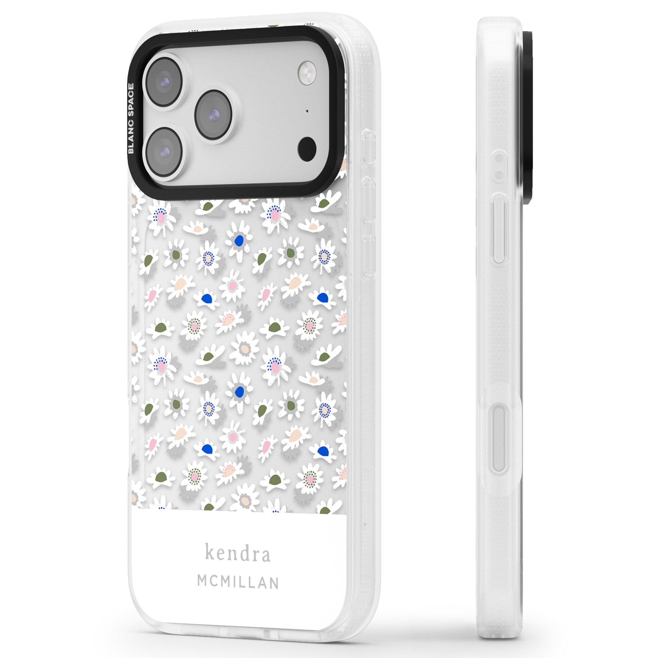 Personalised Grey & White Daisies iPhone 17 Pro Impact Air Clear Phone Case Side Profile