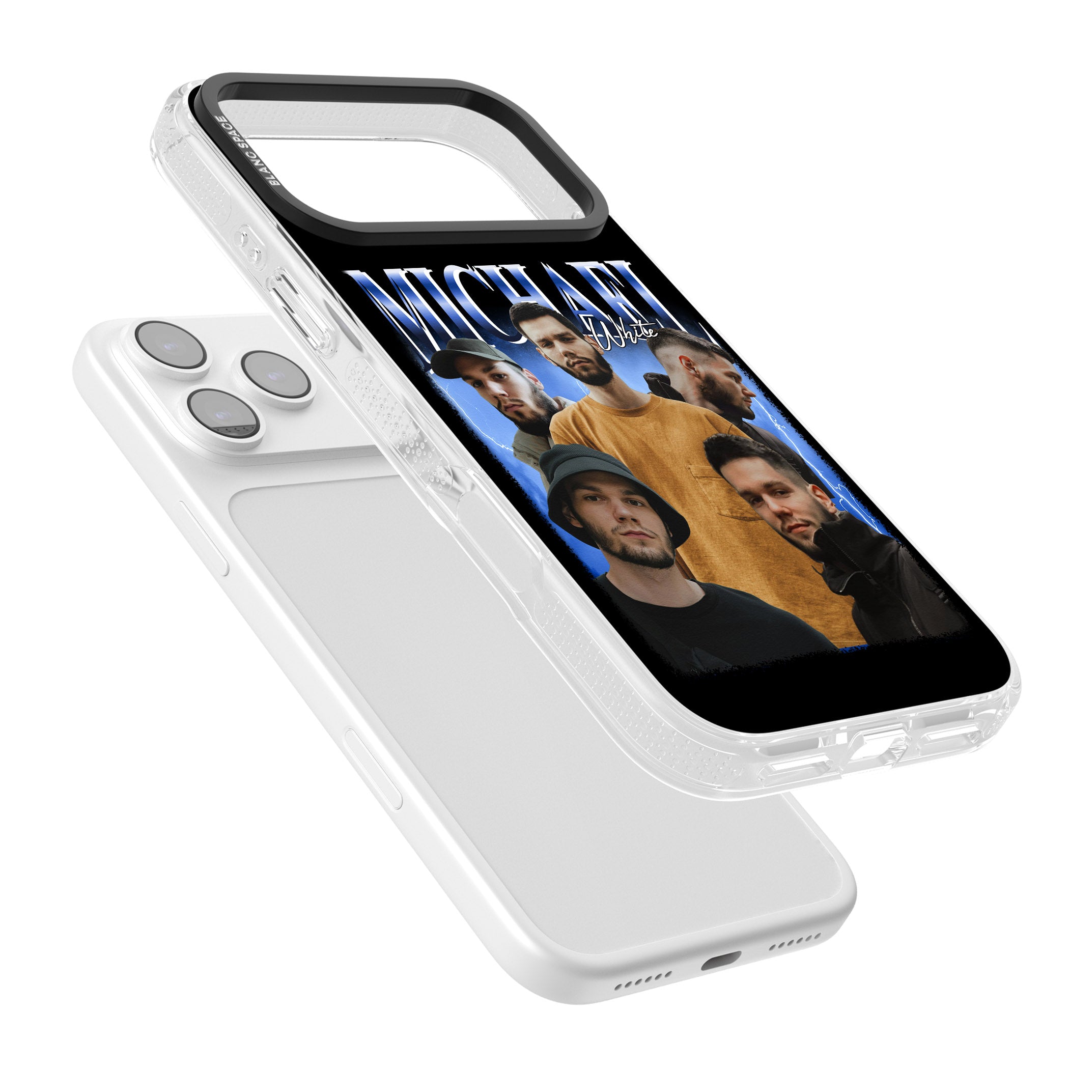 Personalised Airbrush Name & Photo Collage (Blue) iPhone 17 Pro Impact Air Clear Phone Case Colours
