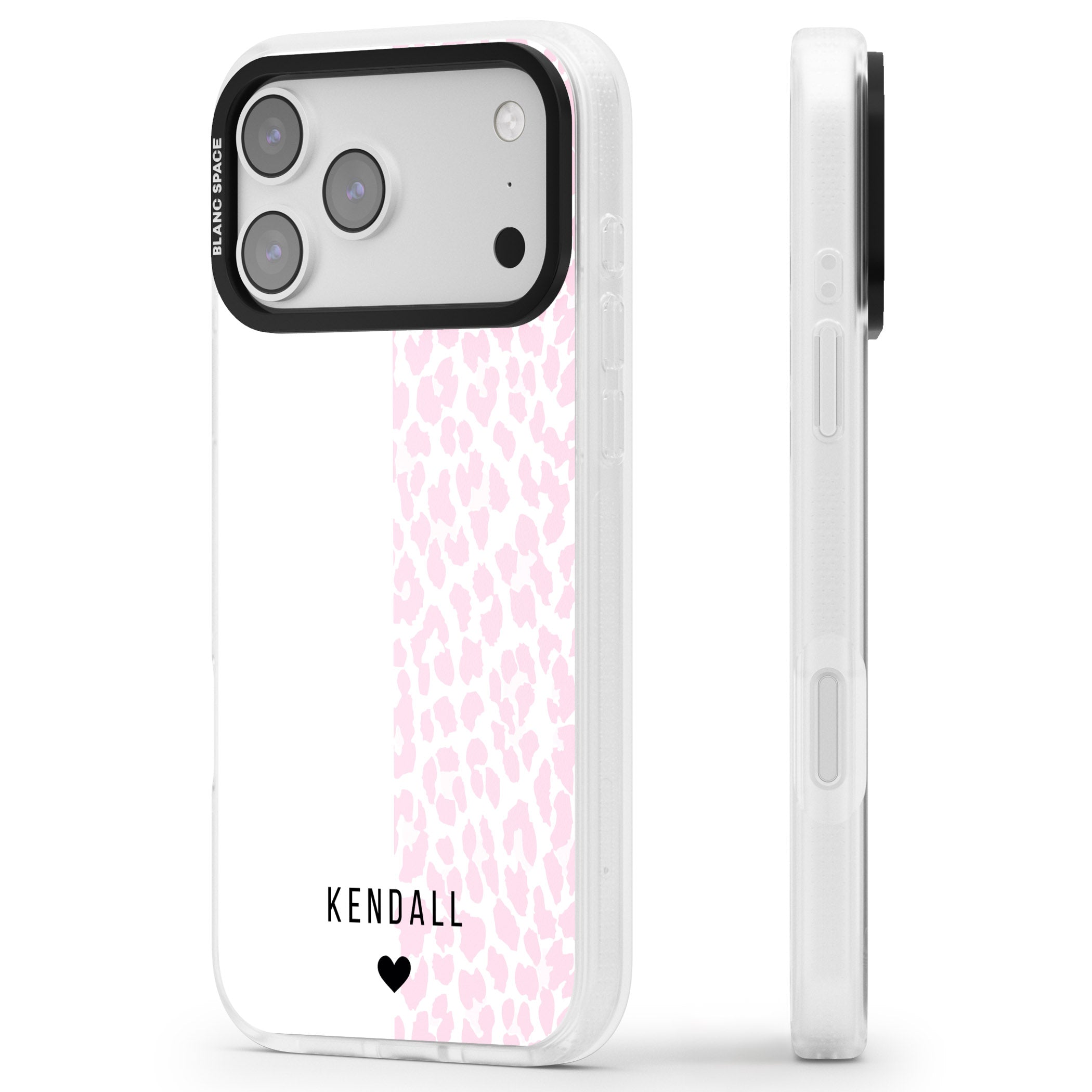 Personalised Pink Leopard iPhone 17 Pro Impact Air Clear Phone Case Side Profile