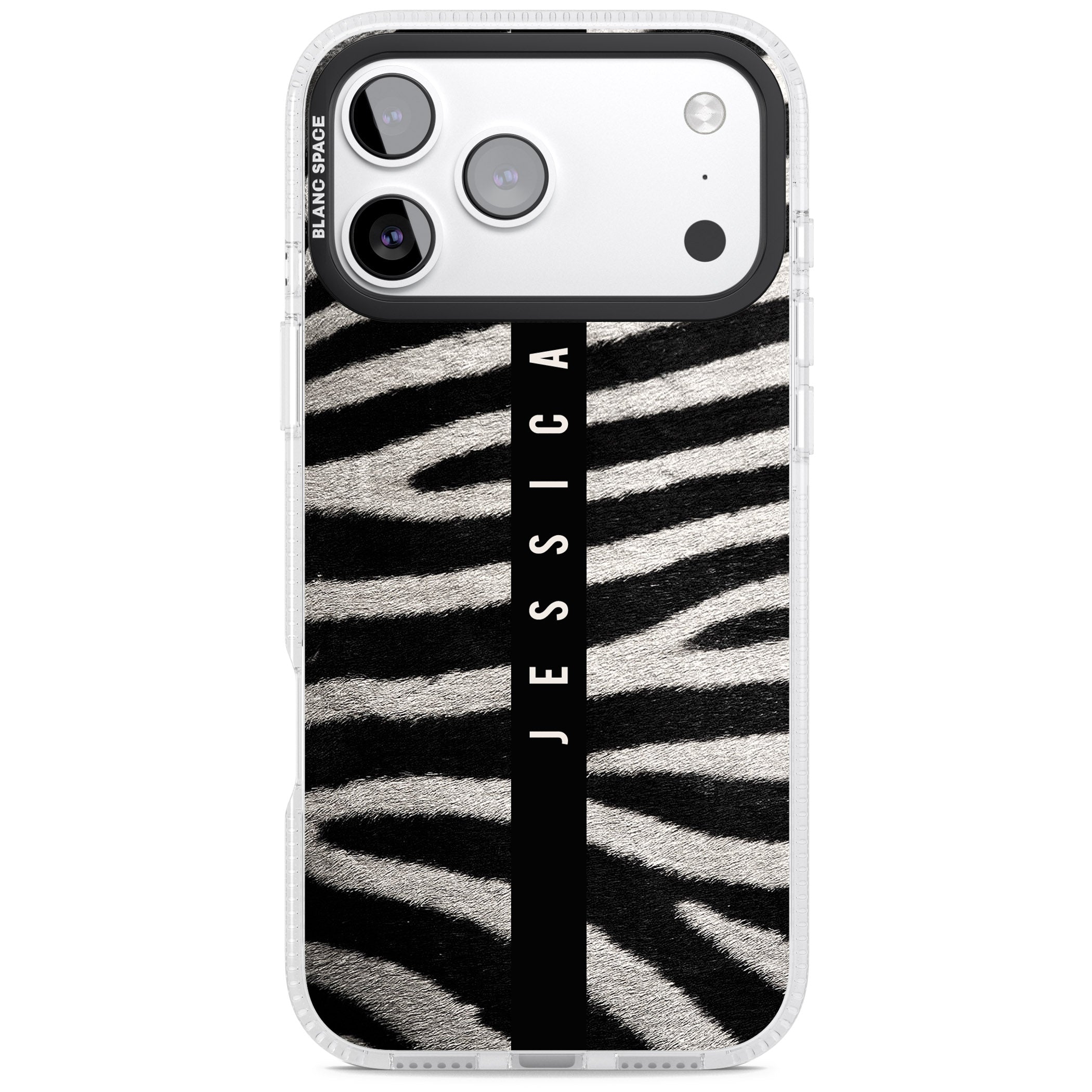 Personalised Zebra Print iPhone 17 Pro Impact Air Clear Phone Case