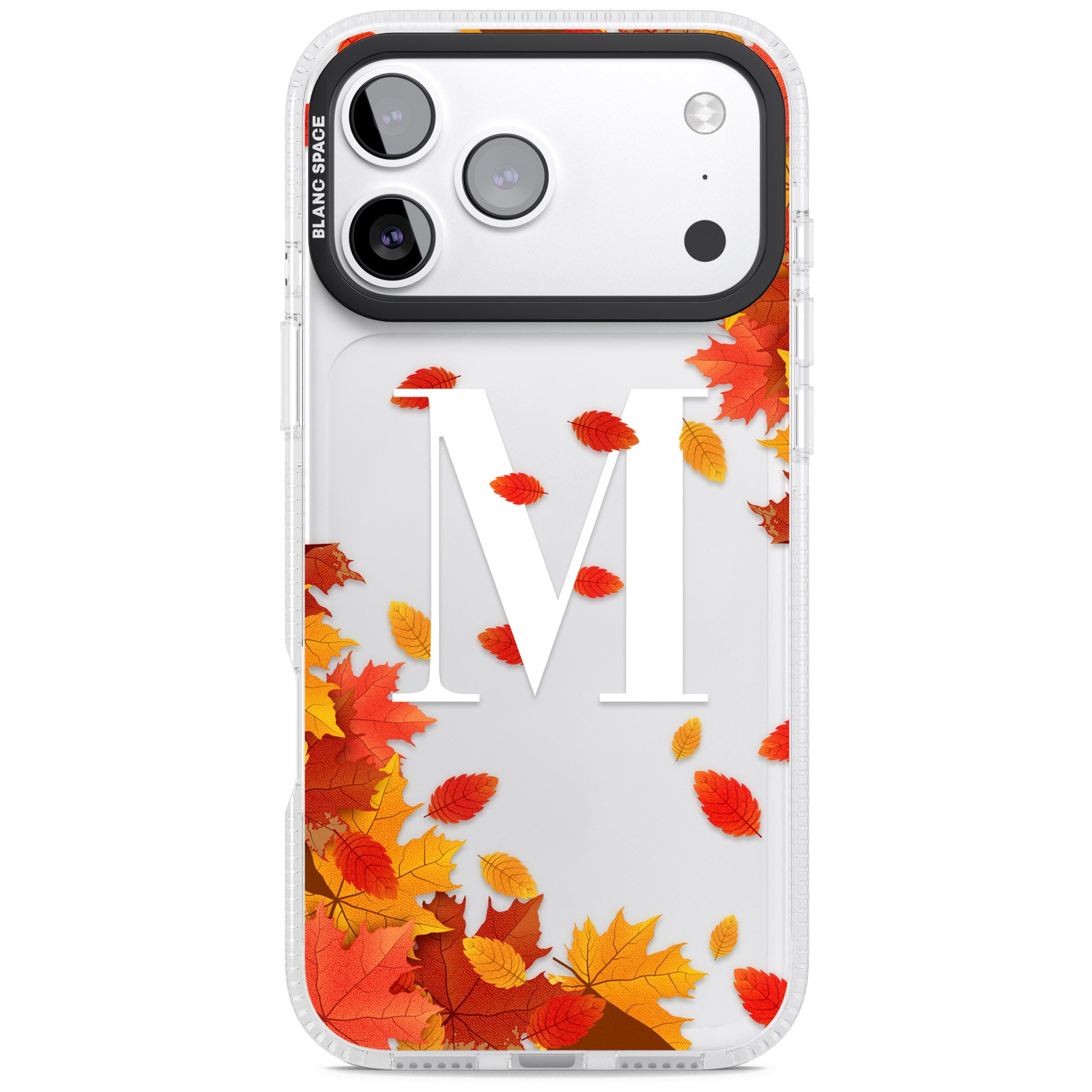 Personalised Autumn Leaves Monogram iPhone 17 Pro Impact Air Clear Phone Case