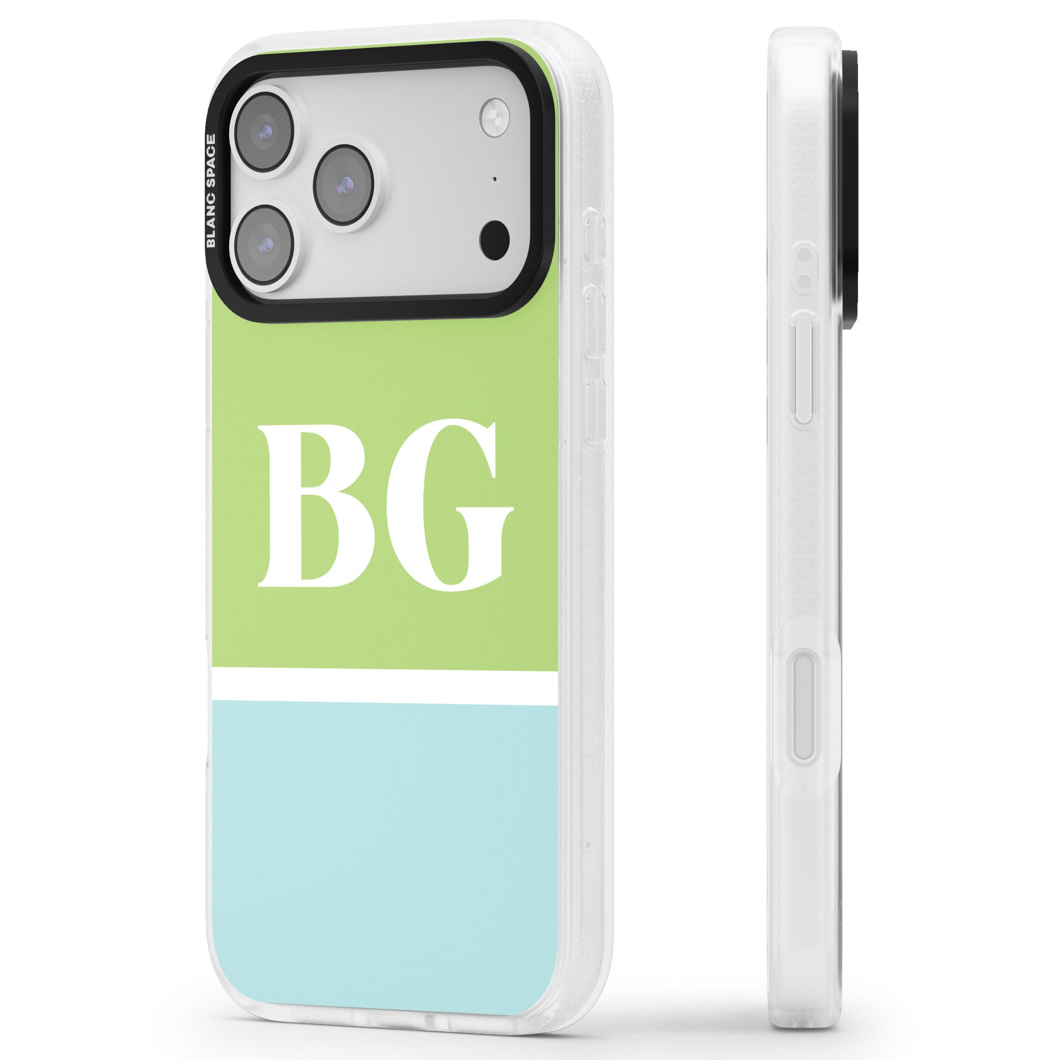 Personalised Colorblock: Green & Turquoise iPhone 17 Pro Impact Air Clear Phone Case Side Profile