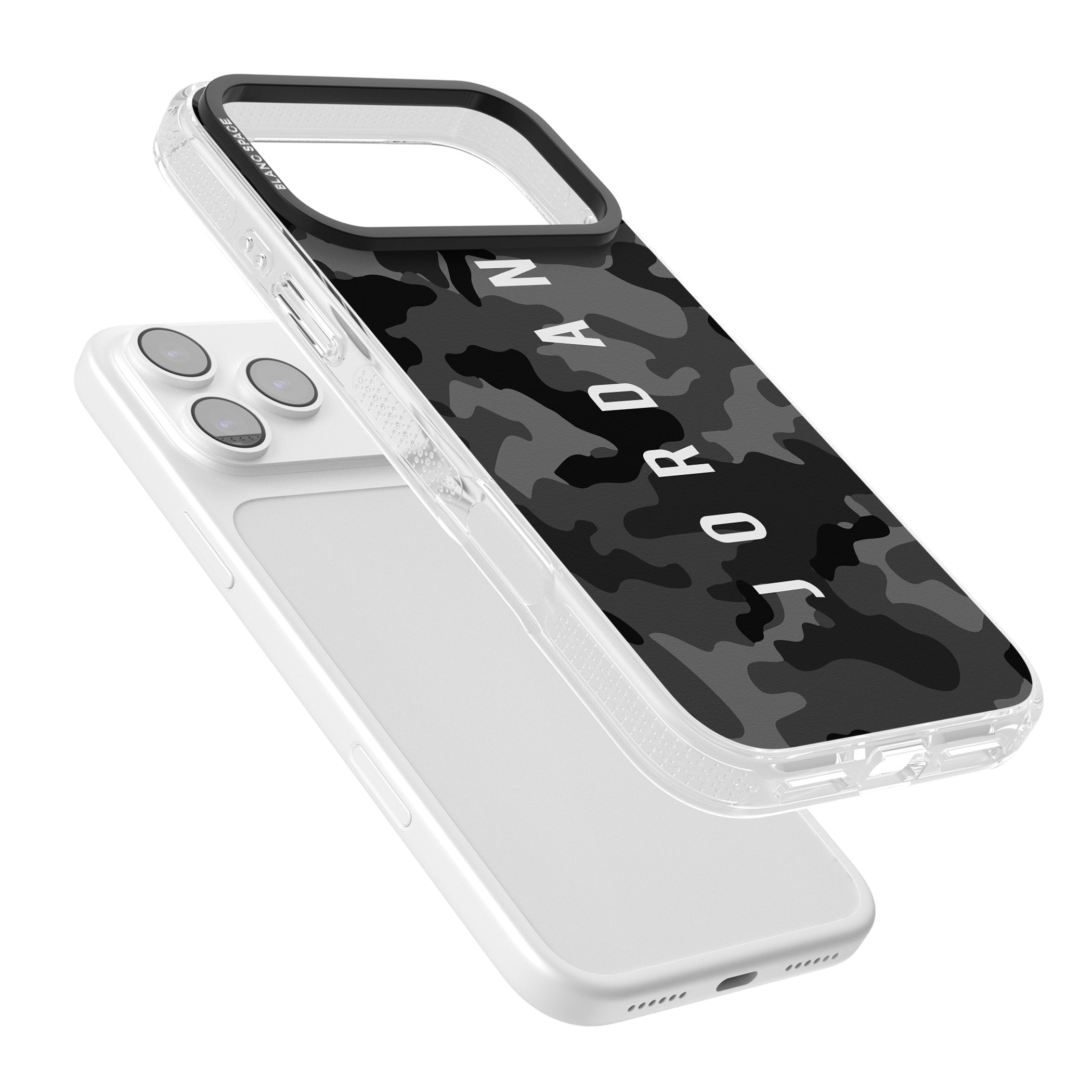 Personalised Black Camouflage Name iPhone 17 Pro Impact Air Clear Phone Case Colours
