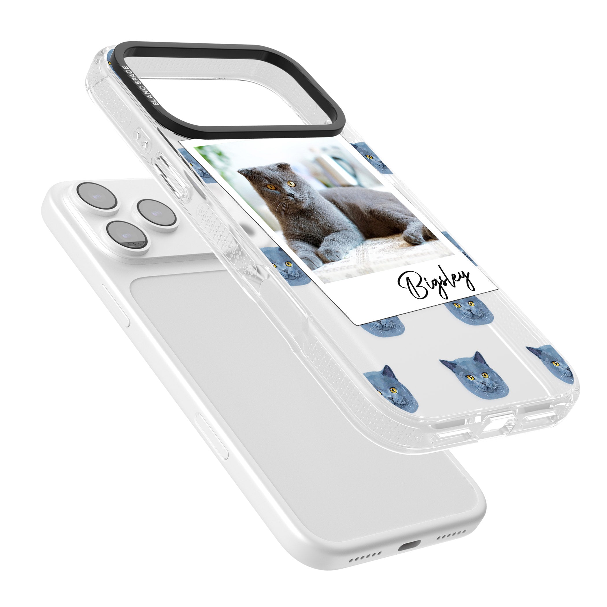 Personalised English Blue Cat Photo iPhone 17 Pro Impact Air Clear Phone Case Colours