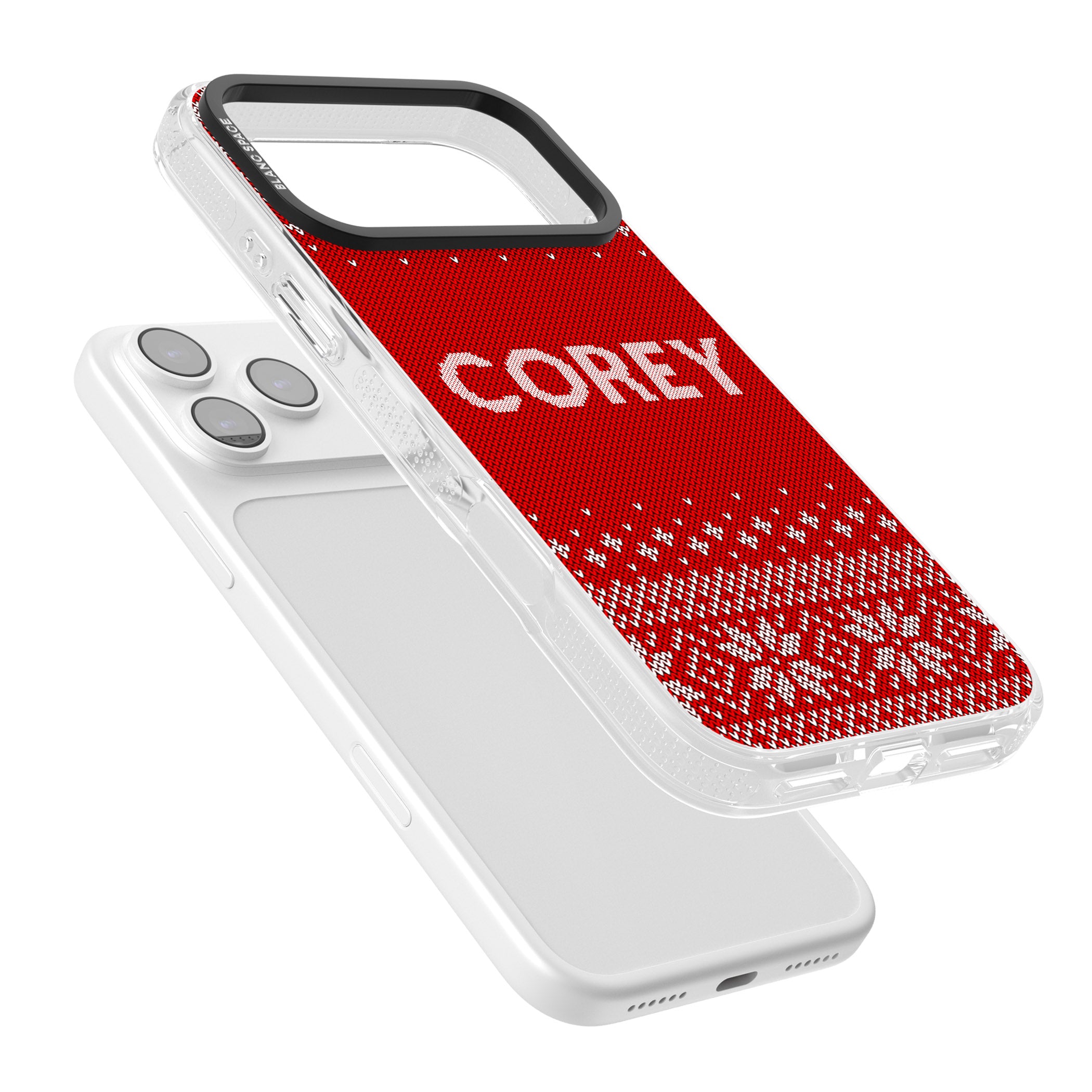 Personalised Red Christmas Knit iPhone 17 Pro Impact Air Clear Phone Case Colours