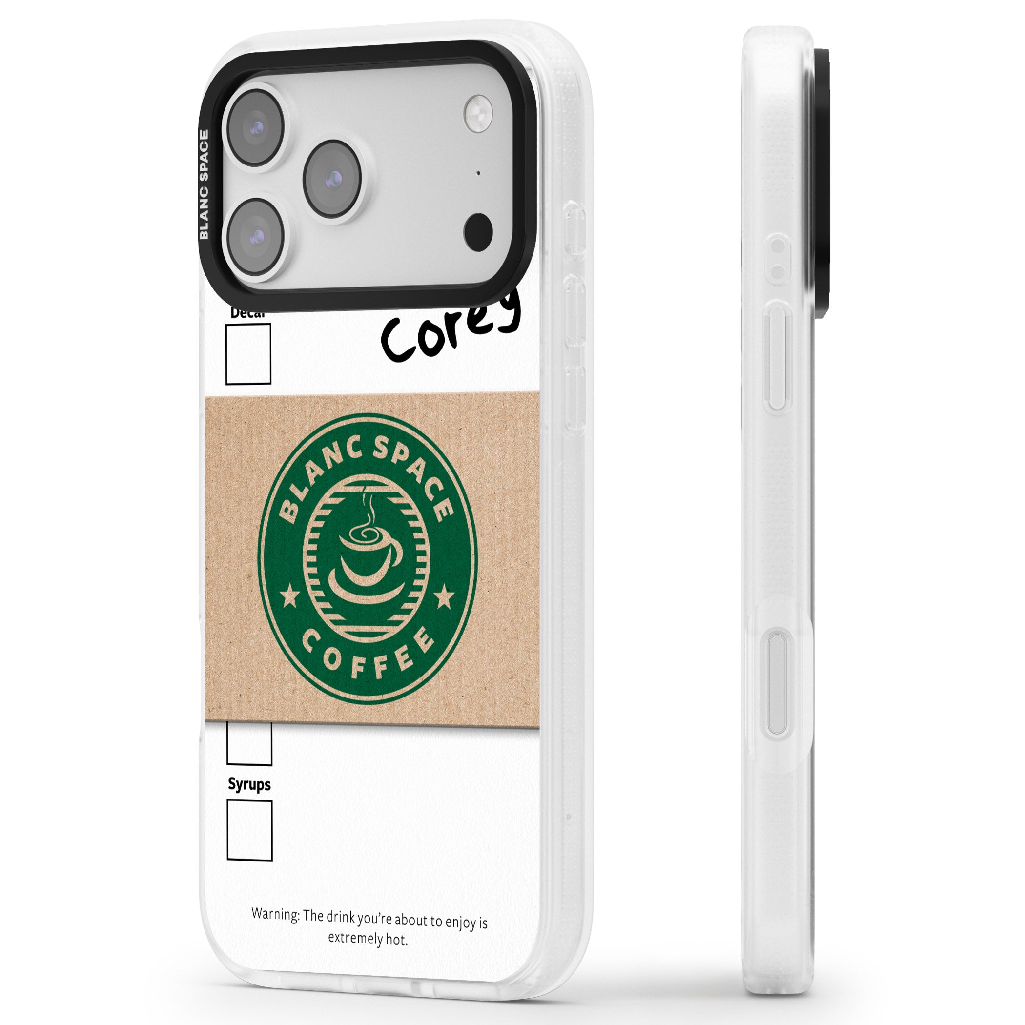 Personalised Coffee Cup iPhone 17 Pro Impact Air Clear Phone Case Side Profile