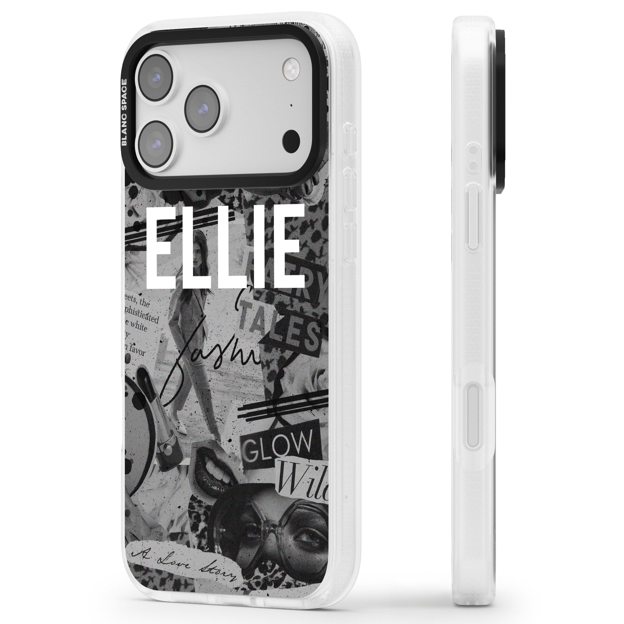 Personalised Grey Scale Vintage Collage iPhone 17 Pro Impact Air Clear Phone Case Side Profile