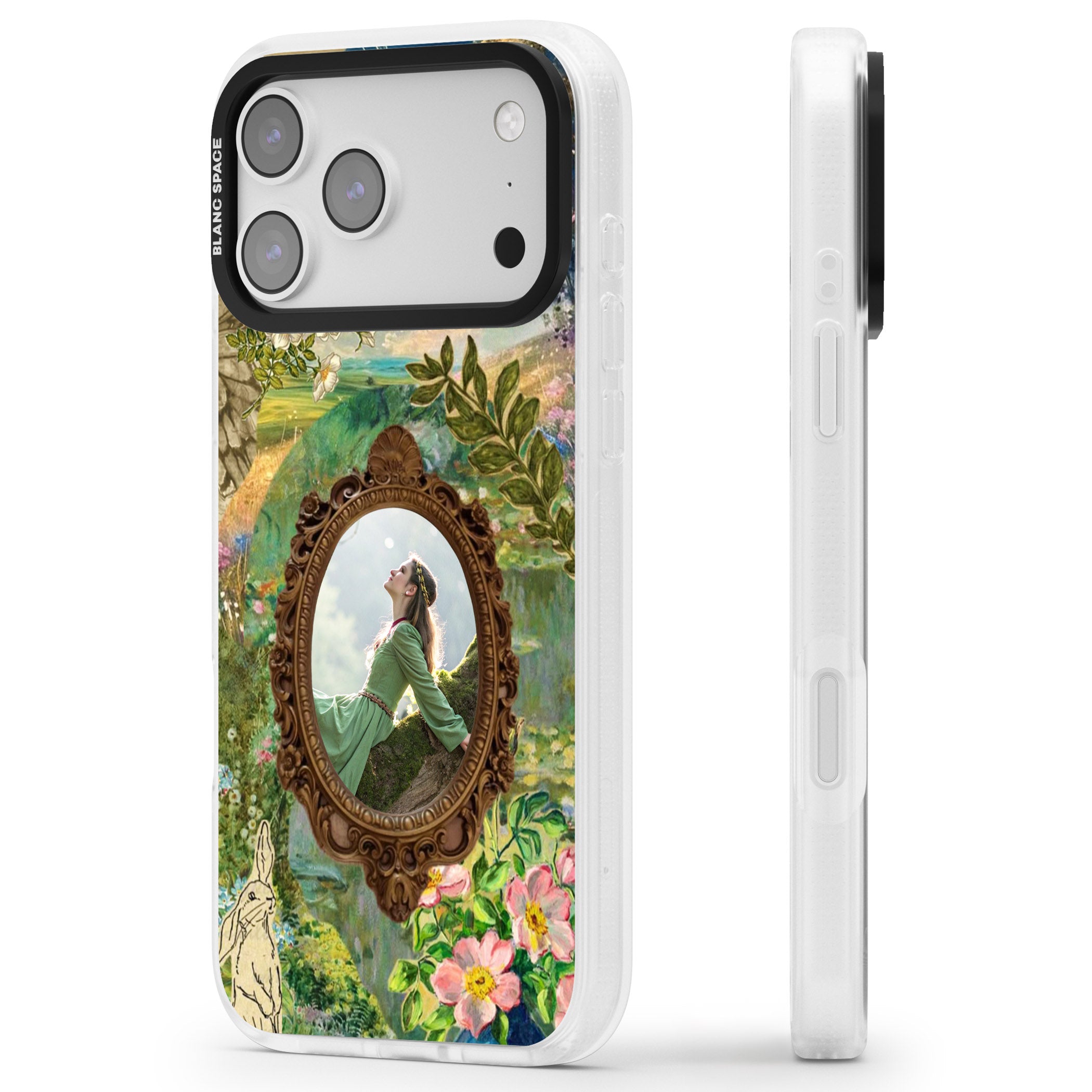 Personalised Meadow Frame iPhone 17 Pro Impact Air Clear Phone Case Side Profile