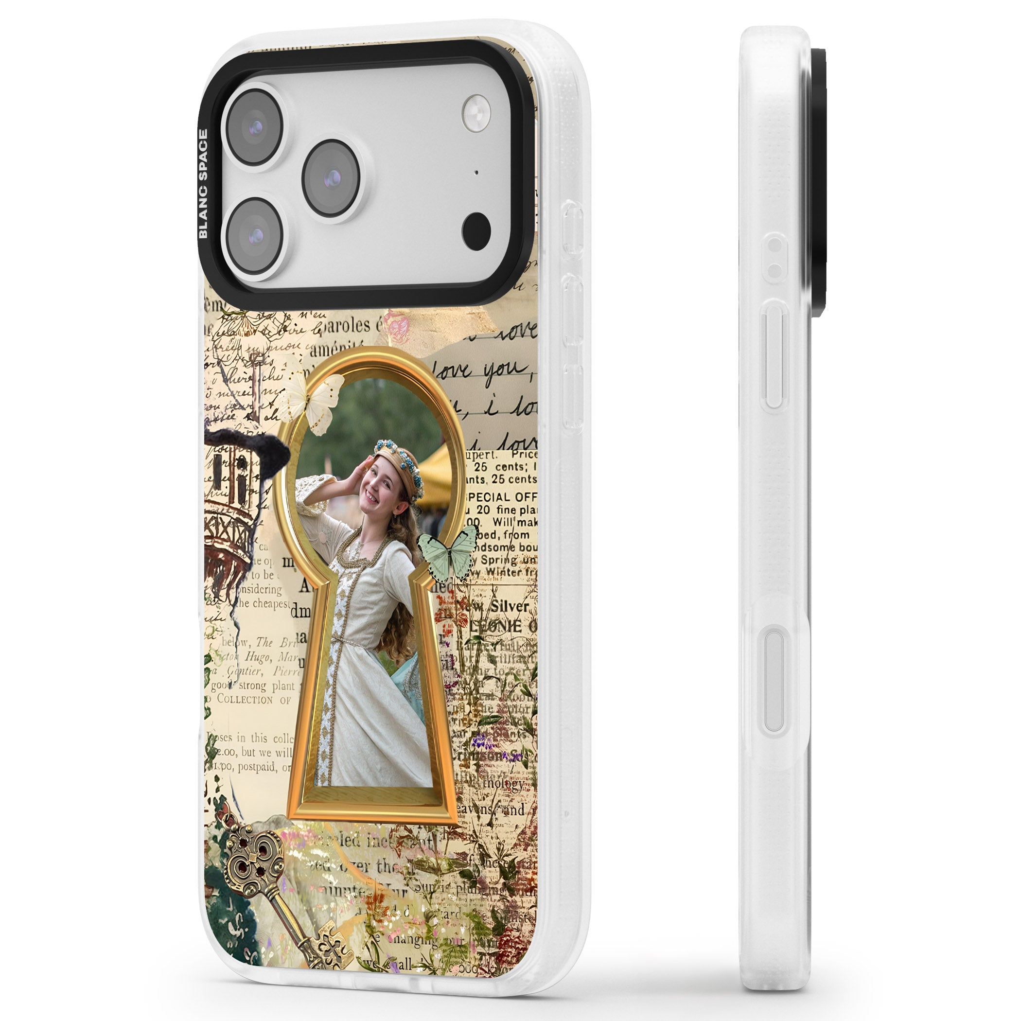 Personalised Bookpage Keyhole Frame iPhone 17 Pro Impact Air Clear Phone Case Side Profile