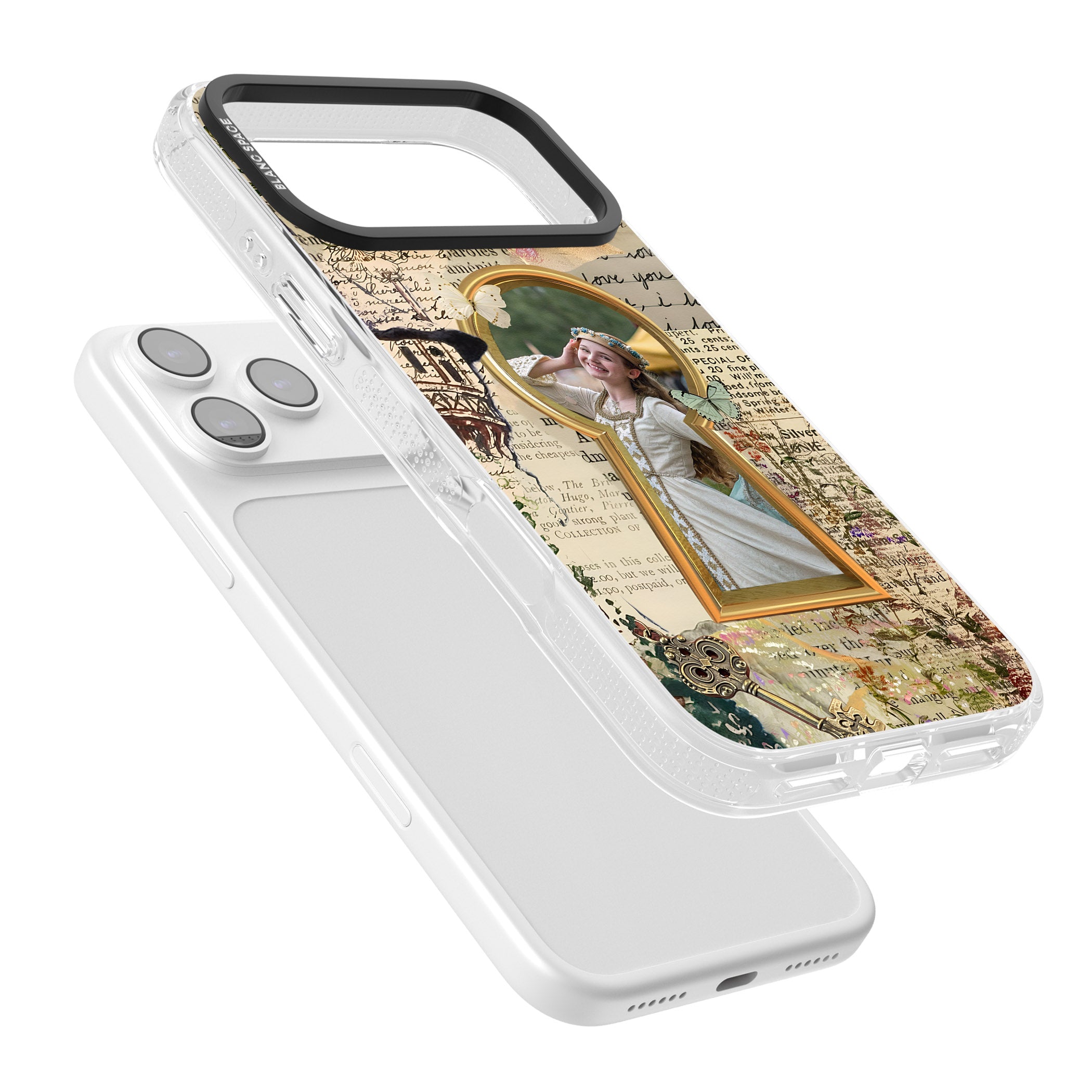 Personalised Bookpage Keyhole Frame iPhone 17 Pro Impact Air Clear Phone Case Colours