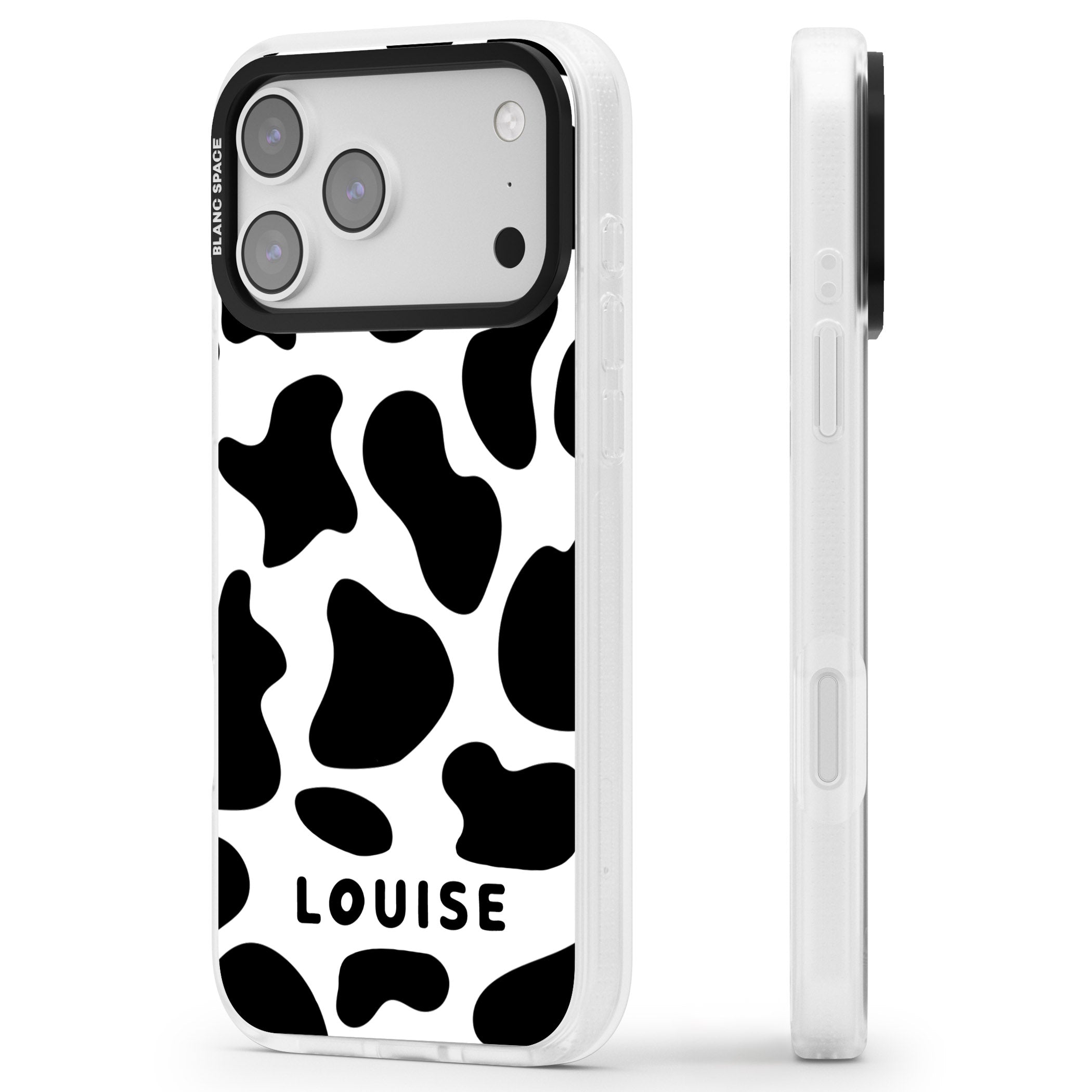 Personalised Cow Print iPhone 17 Pro Impact Air Clear Phone Case Side Profile