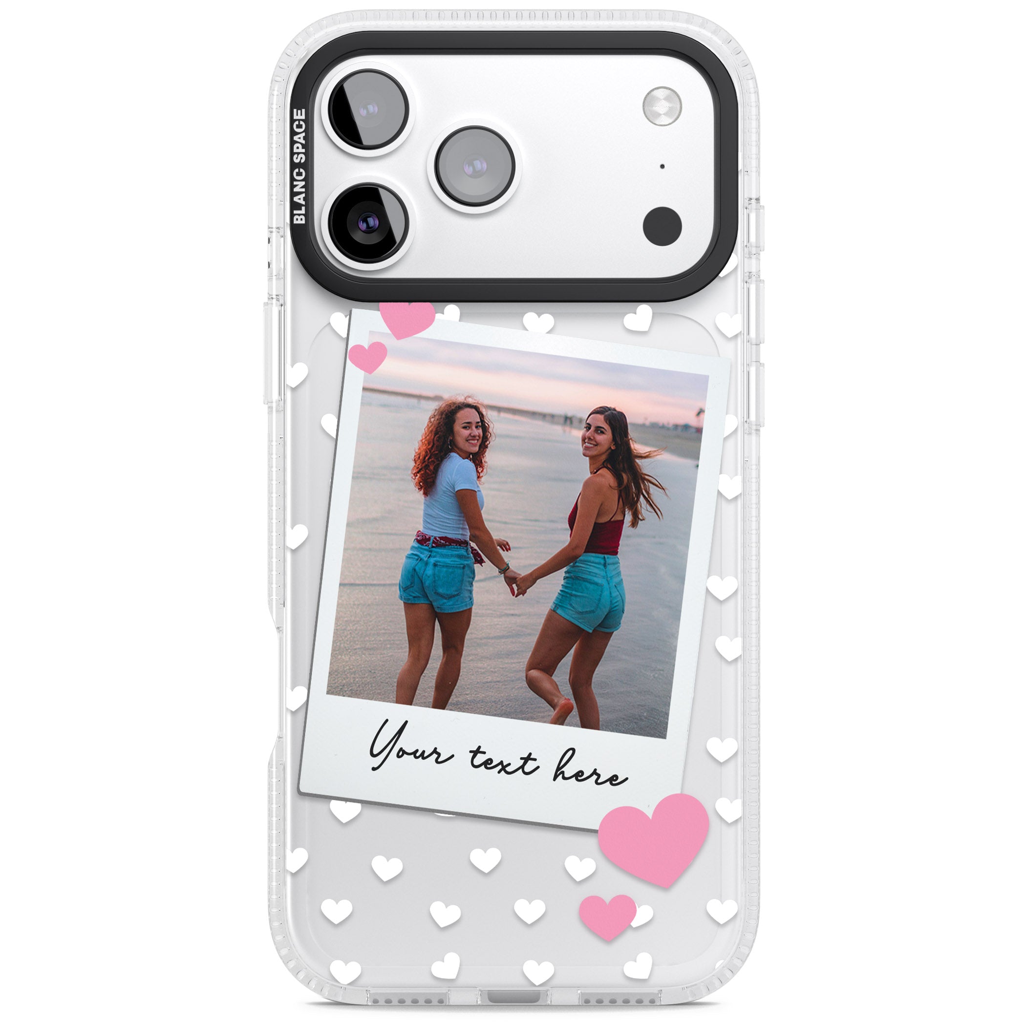 Personalised Hearts Instant Camera Photo iPhone 17 Pro Impact Air Clear Phone Case