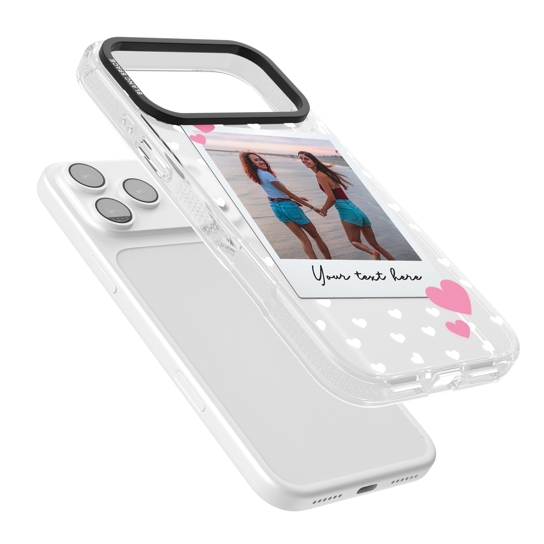 Personalised Hearts Instant Camera Photo iPhone 17 Pro Impact Air Clear Phone Case Colours