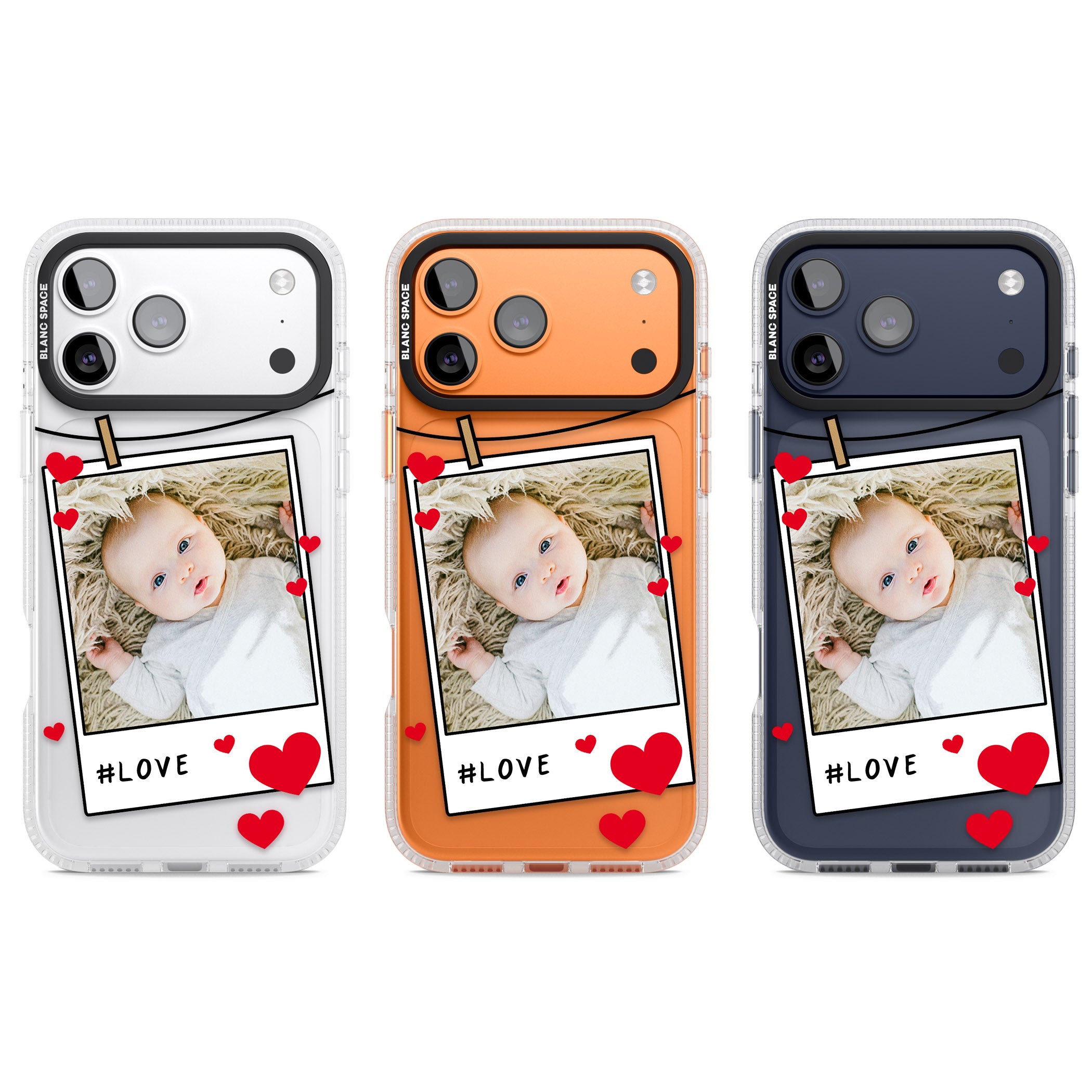 Personalised Paperclip & Hearts Instant Camera Photo iPhone 17 Pro Impact Air Clear Phone Case APT Impact Protection