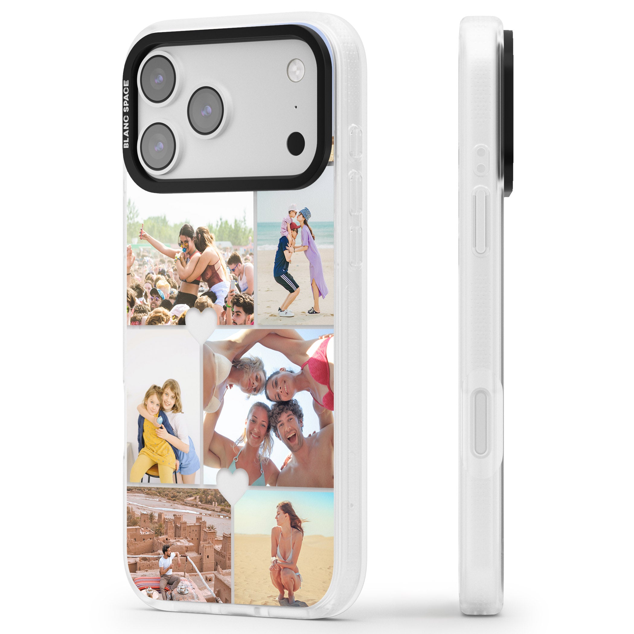 Personalised Heart Photo Grid iPhone 17 Pro Max Impact Air Clear Phone Case Side Profile