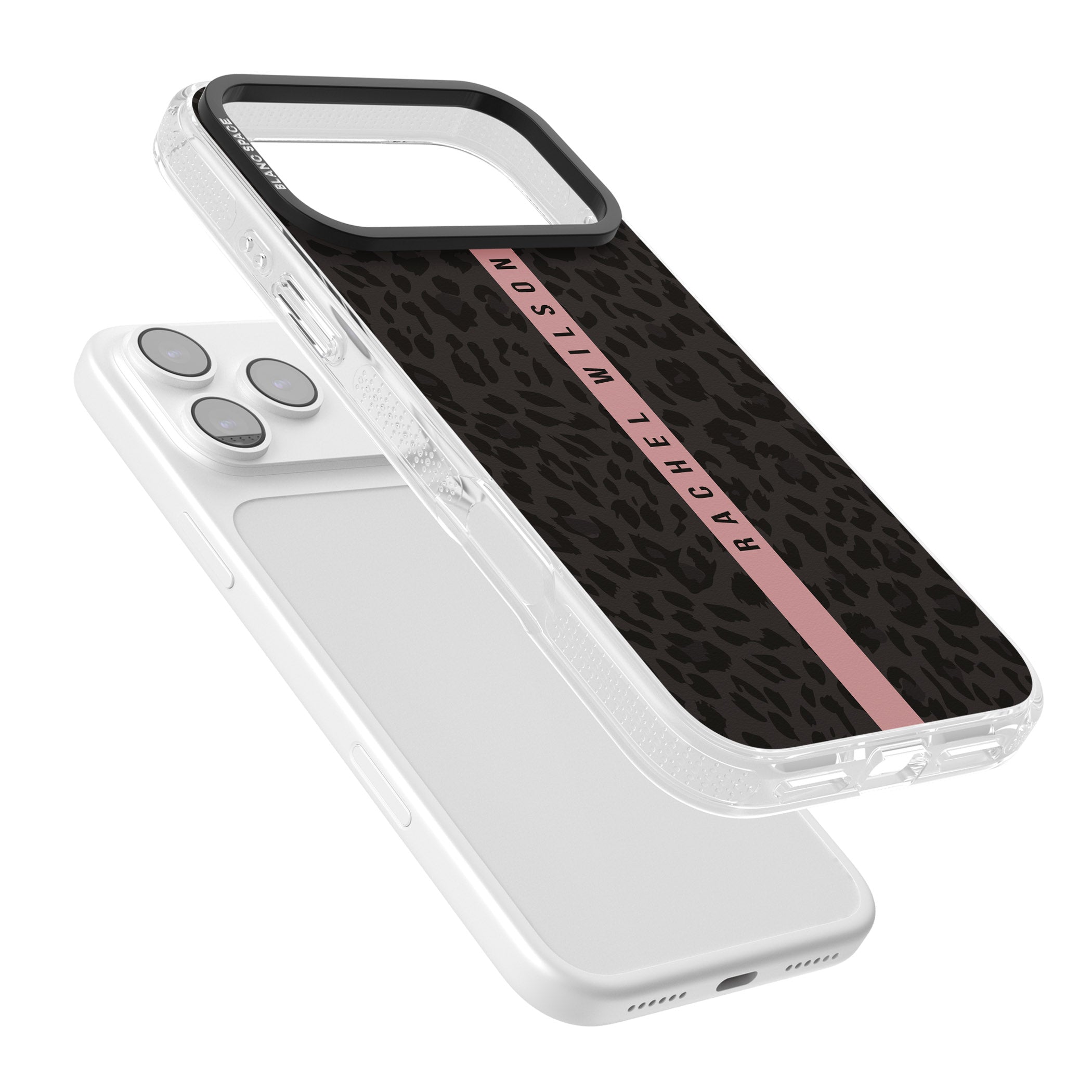 Personalised Pink Stripe Leopard iPhone 17 Pro Impact Air Clear Phone Case Colours
