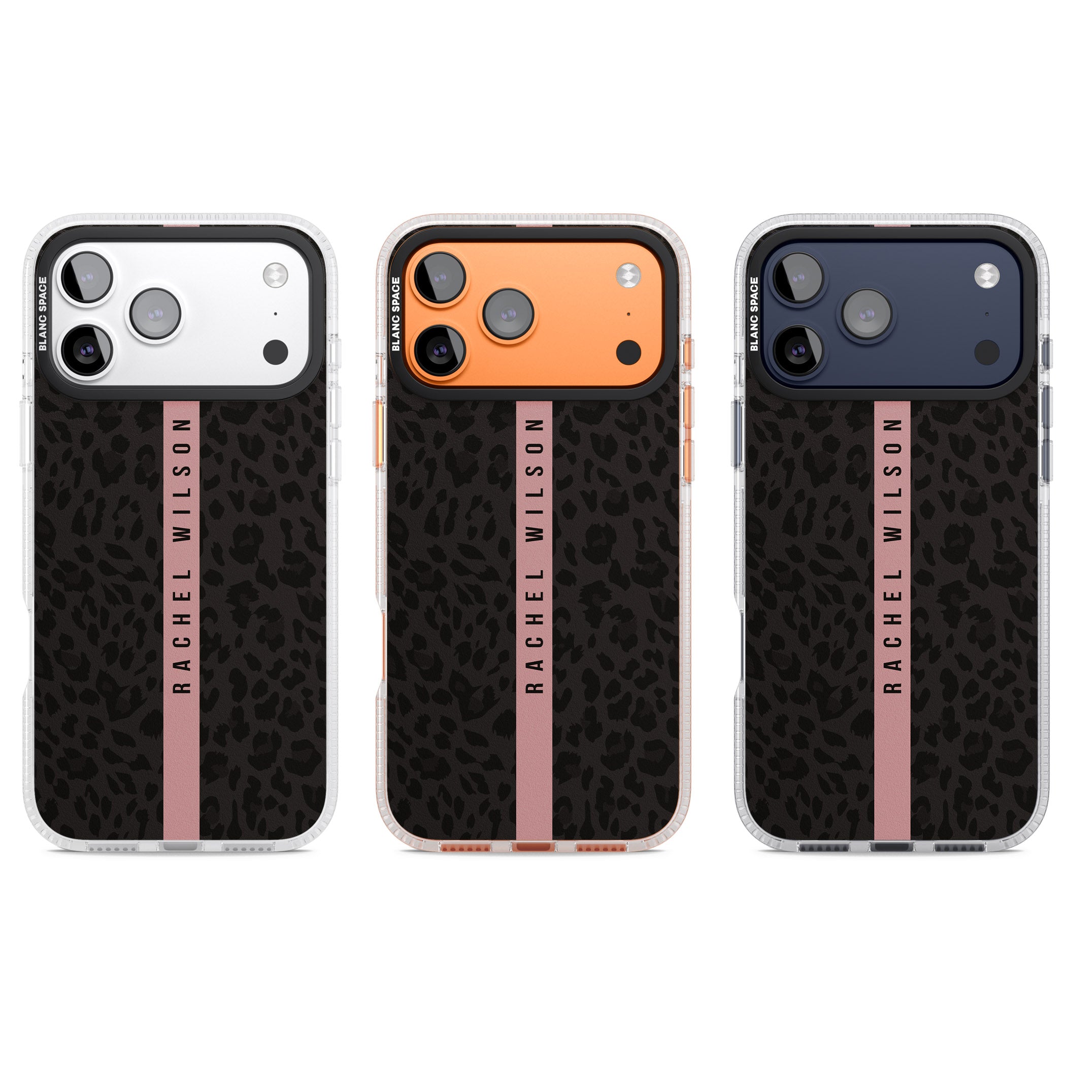 Personalised Pink Stripe Leopard iPhone 17 Pro Impact Air Clear Phone Case APT Impact Protection