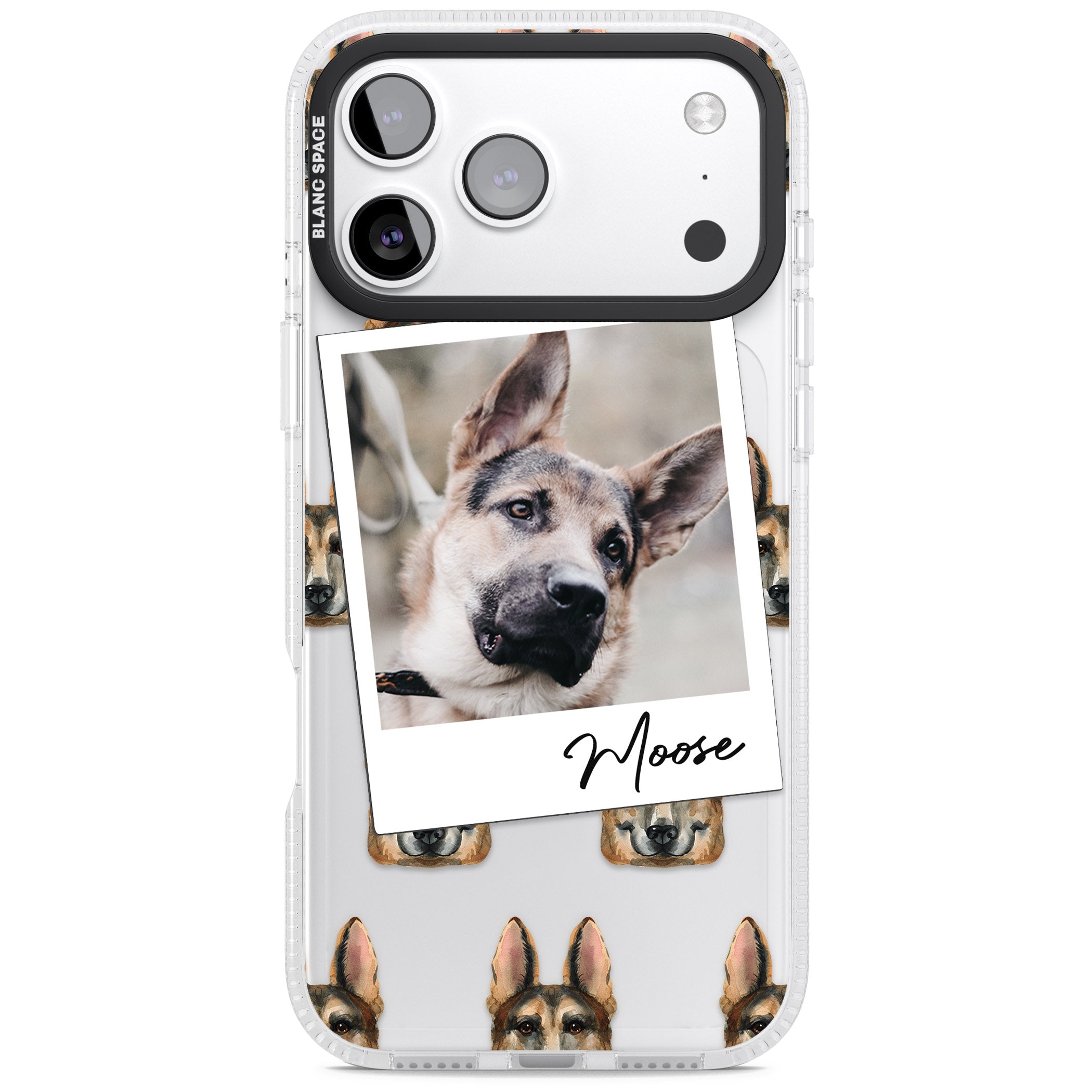 Personalised German Shepherd Instant Camera Photo iPhone 17 Pro Impact Air Clear Phone Case