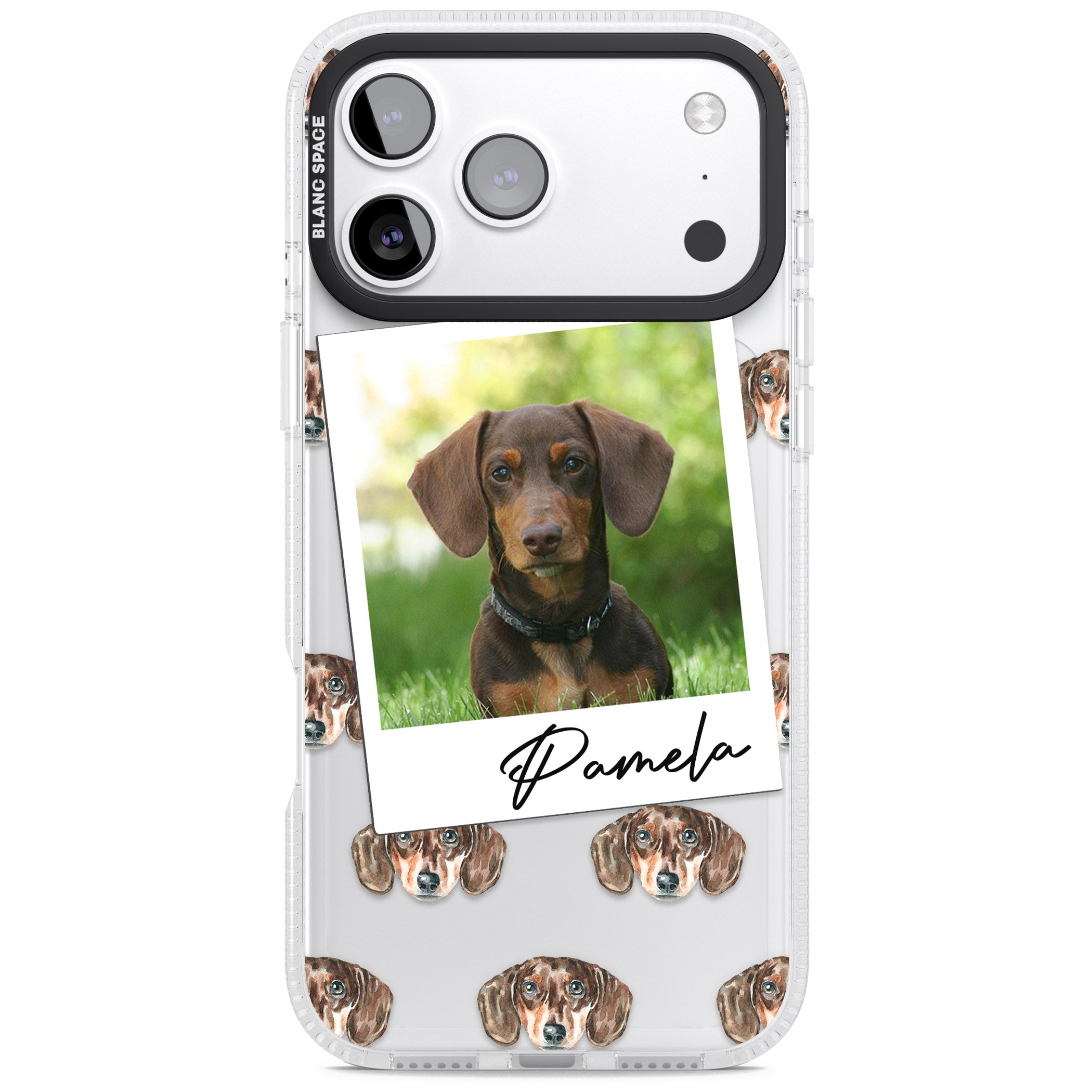 Personalised Brown Dachshund Instant Camera Photo iPhone 17 Pro Impact Air Clear Phone Case