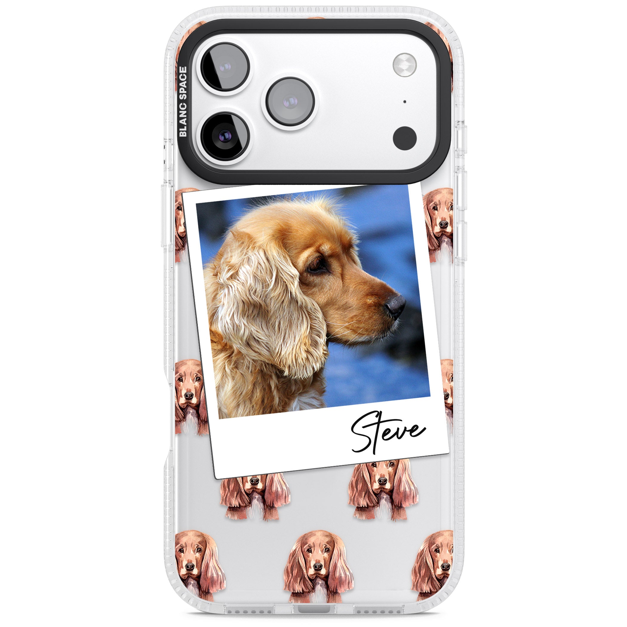 Personalised Cocker Spaniel Instant Camera Photo iPhone 17 Pro Impact Air Clear Phone Case