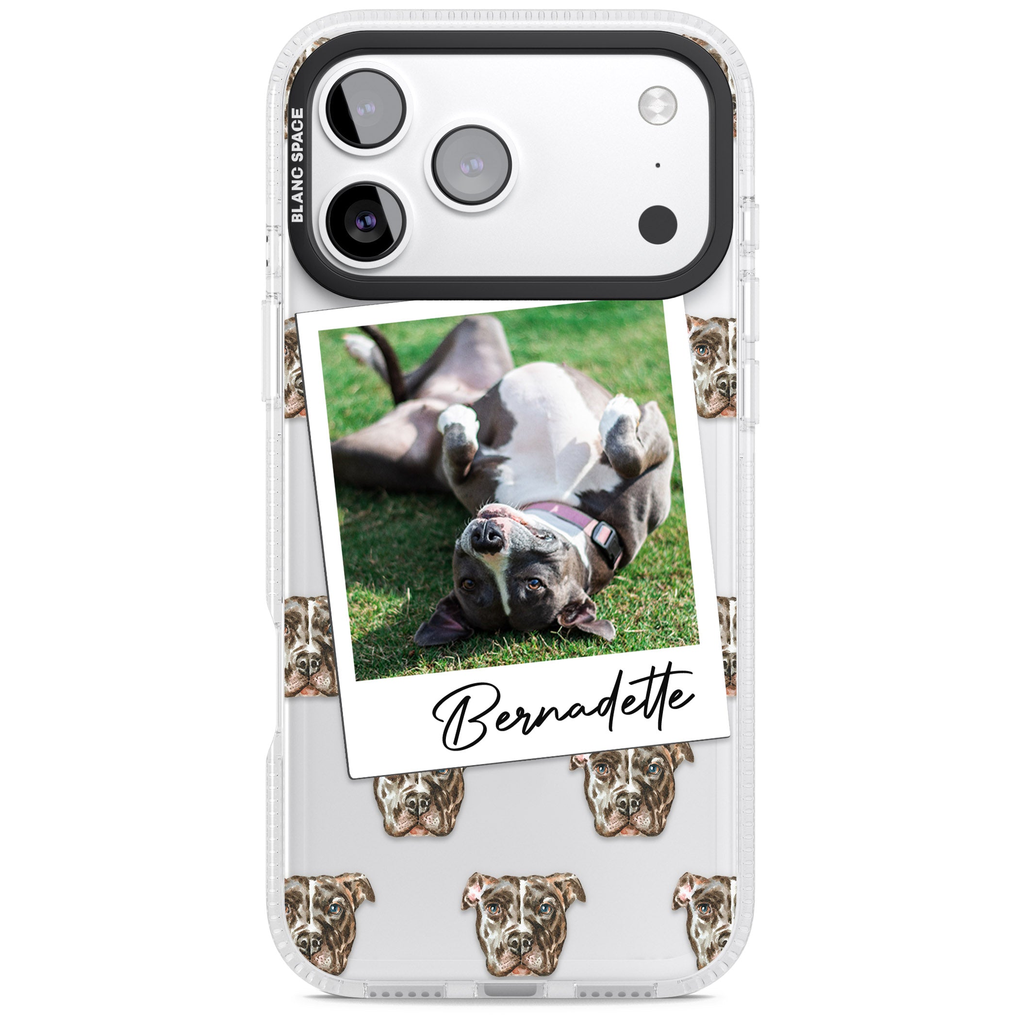 Personalised Staffordshire Bull Terrier Instant Camera Photo iPhone 17 Pro Impact Air Clear Phone Case