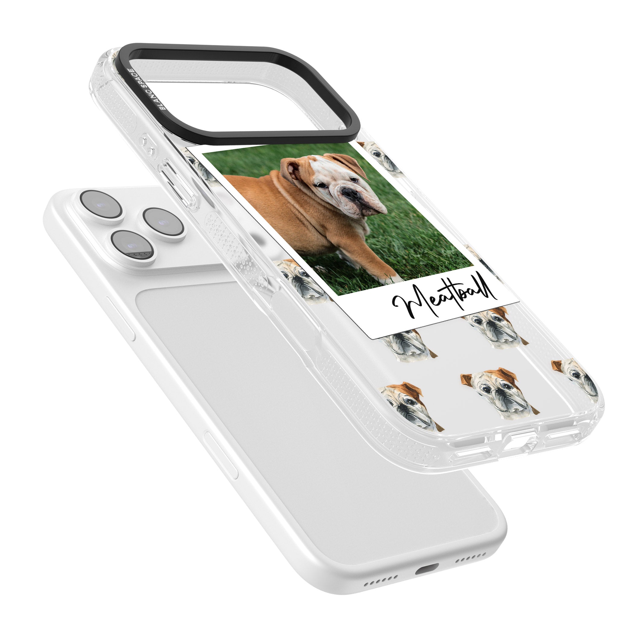 Personalised English Bulldog Instant Camera Photo iPhone 17 Pro Impact Air Clear Phone Case Colours