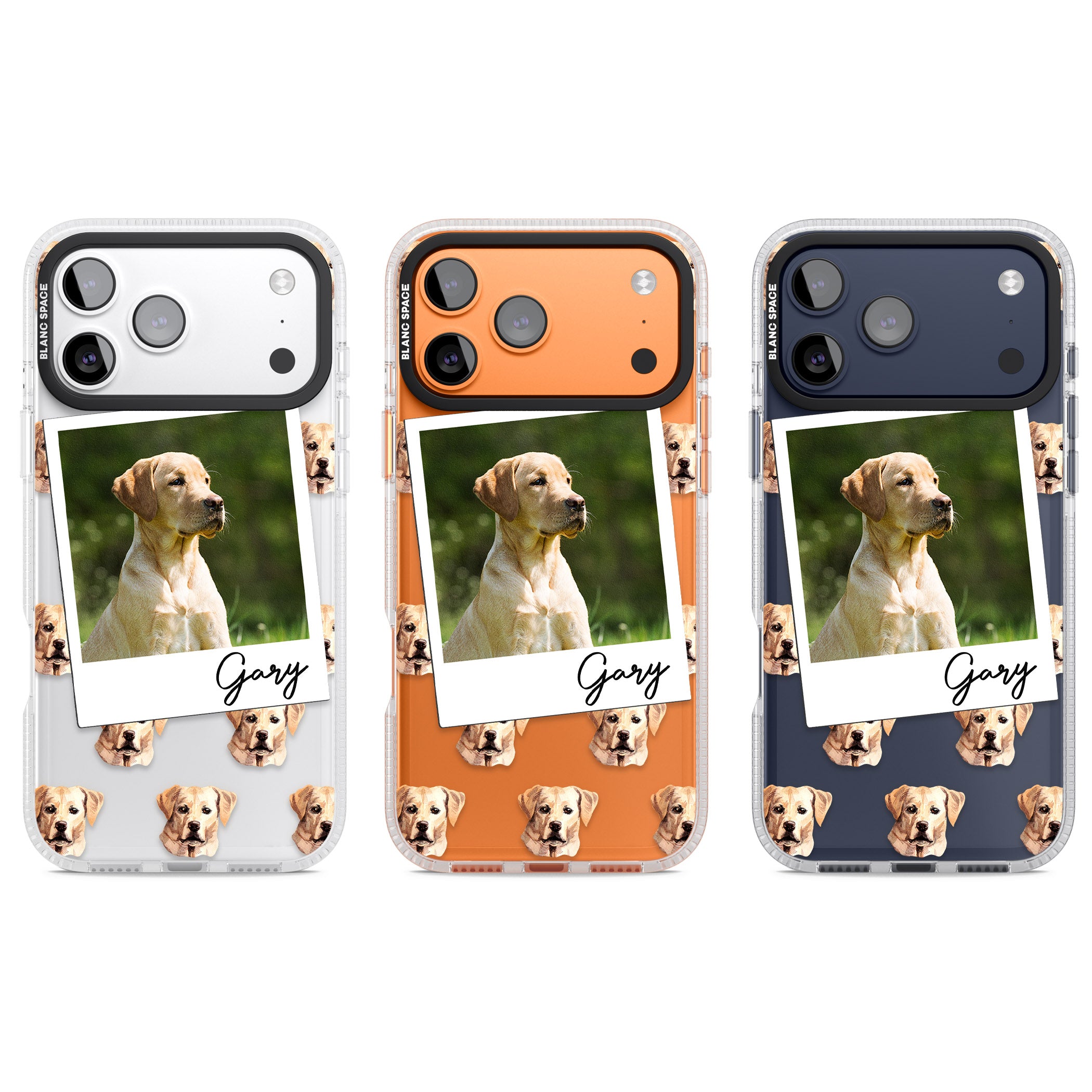 Personalised Tan Black Labrador Instant Camera Photo iPhone 17 Pro Impact Air Clear Phone Case APT Impact Protection