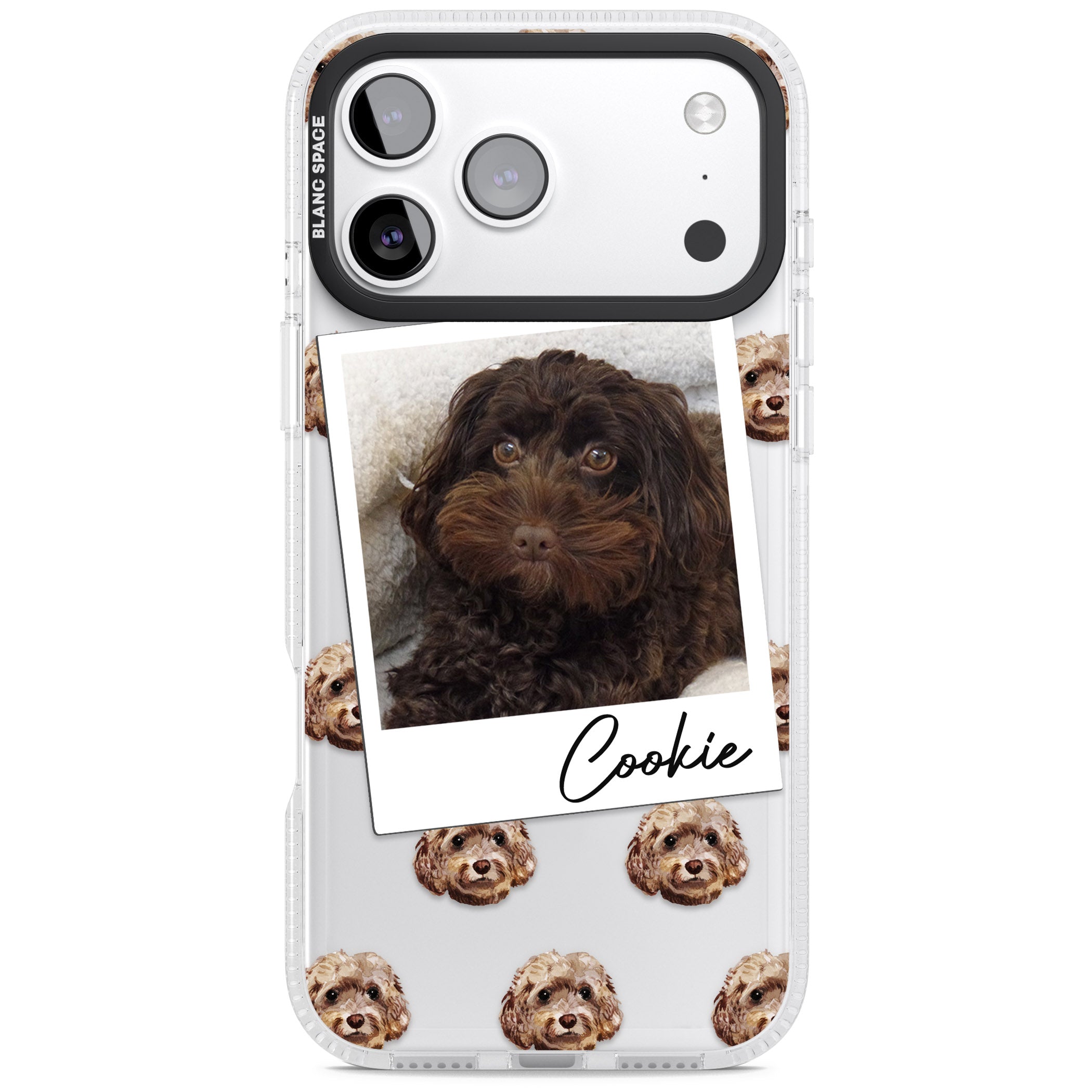 Personalised Brown Cockapoo Instant Camera Photo iPhone 17 Pro Impact Air Clear Phone Case