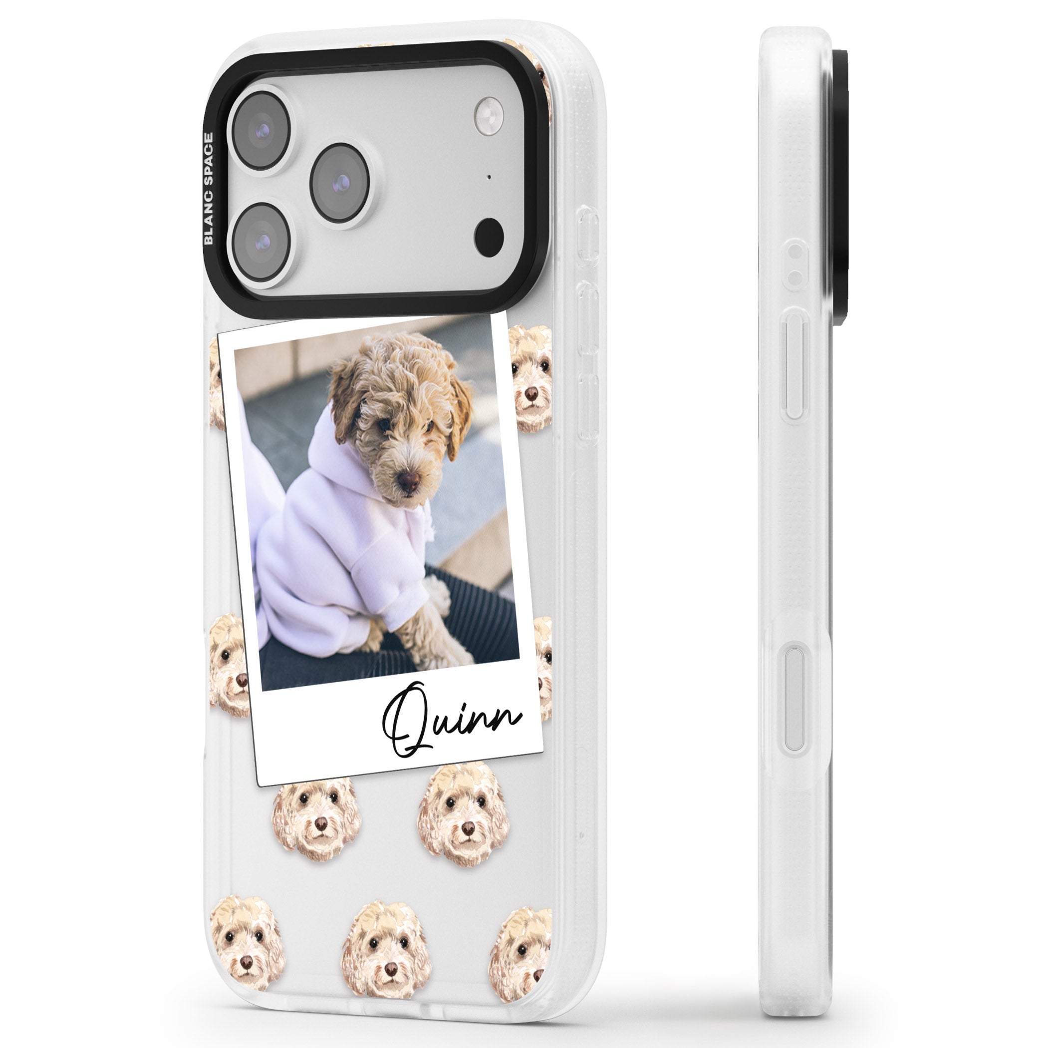 Personalised Cream Cockapoo Instant Camera Photo iPhone 17 Pro Impact Air Clear Phone Case Side Profile