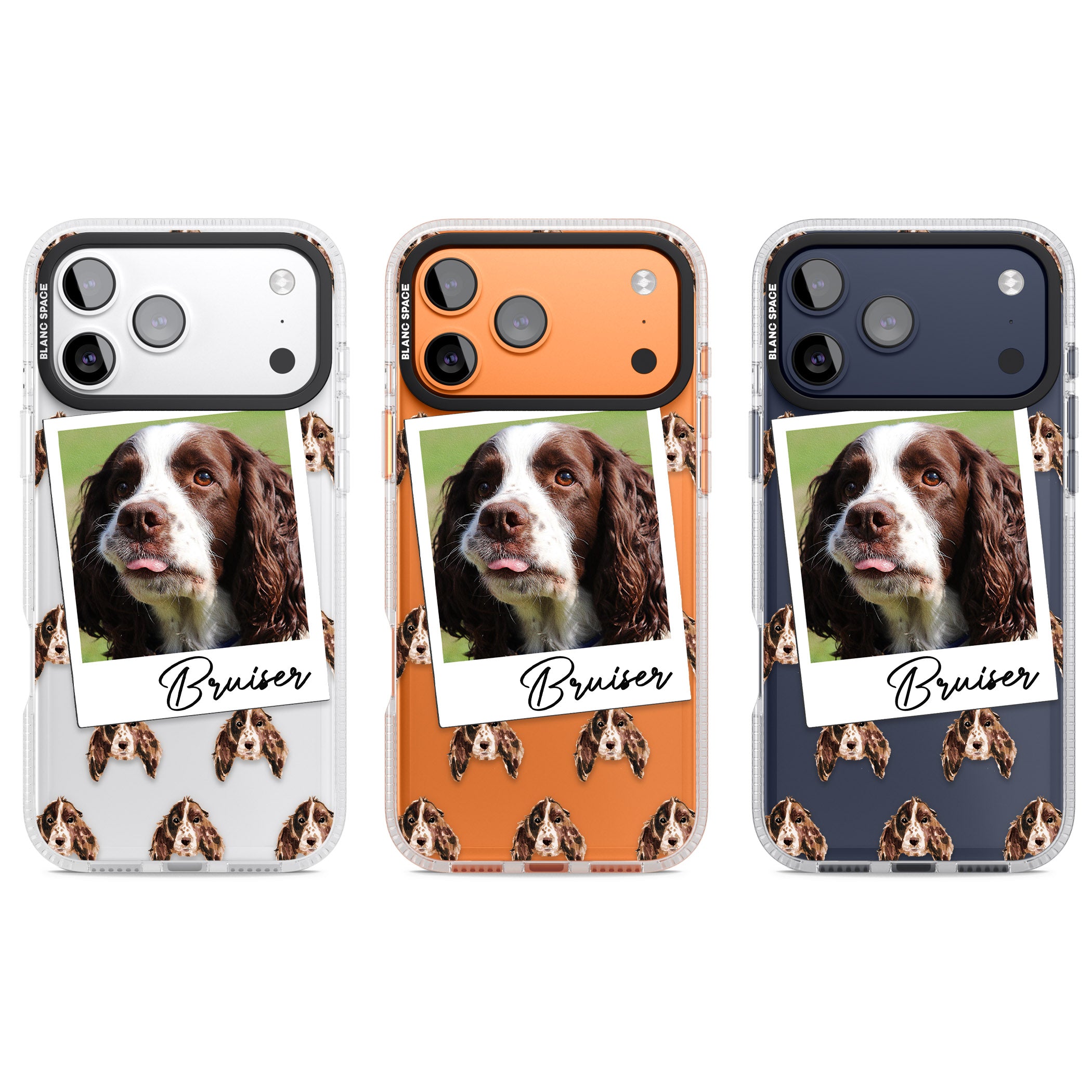 Personalised Springer Spaniel Instant Camera Photo iPhone 17 Pro Impact Air Clear Phone Case APT Impact Protection