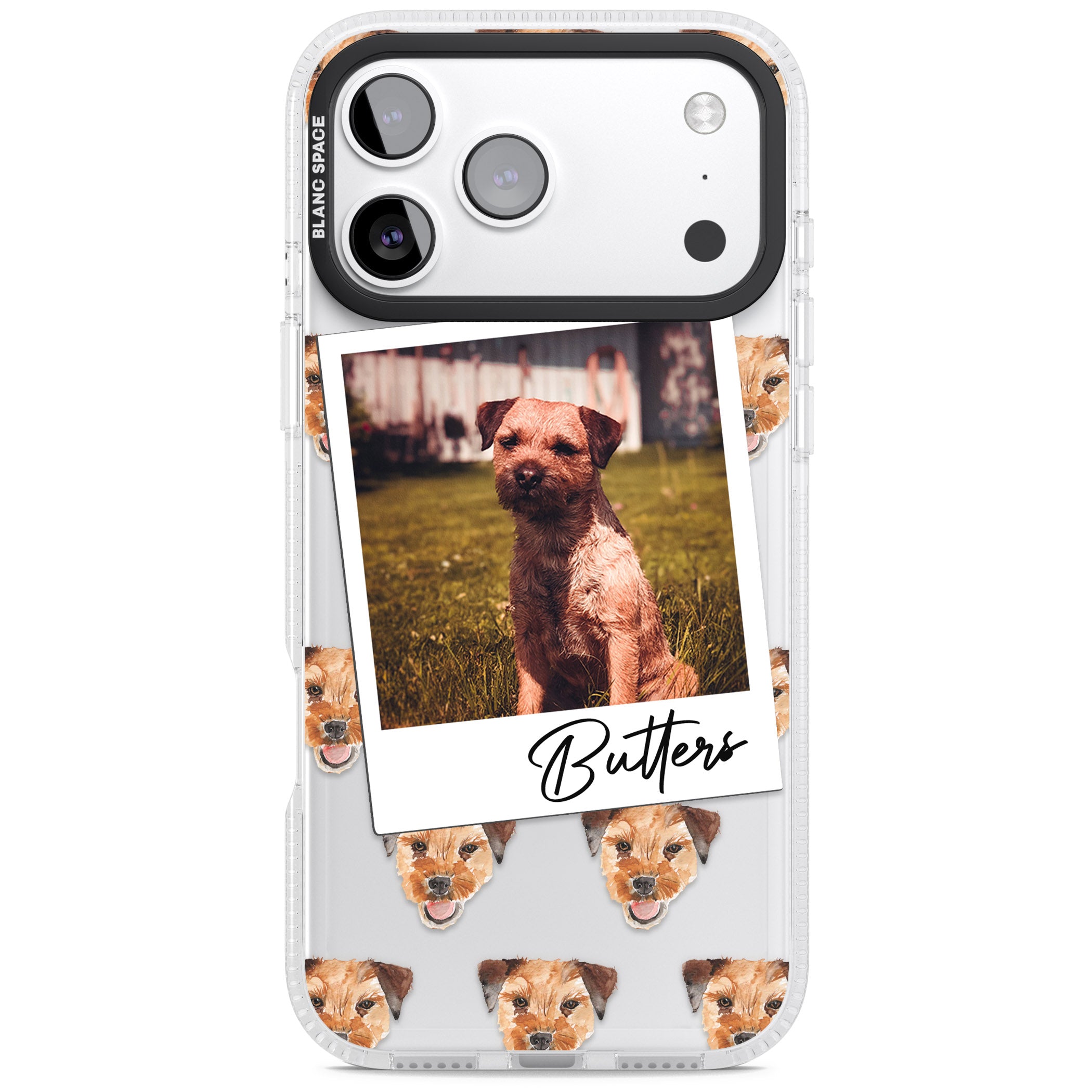 Personalised Border Terrier Instant Camera Photo iPhone 17 Pro Impact Air Clear Phone Case