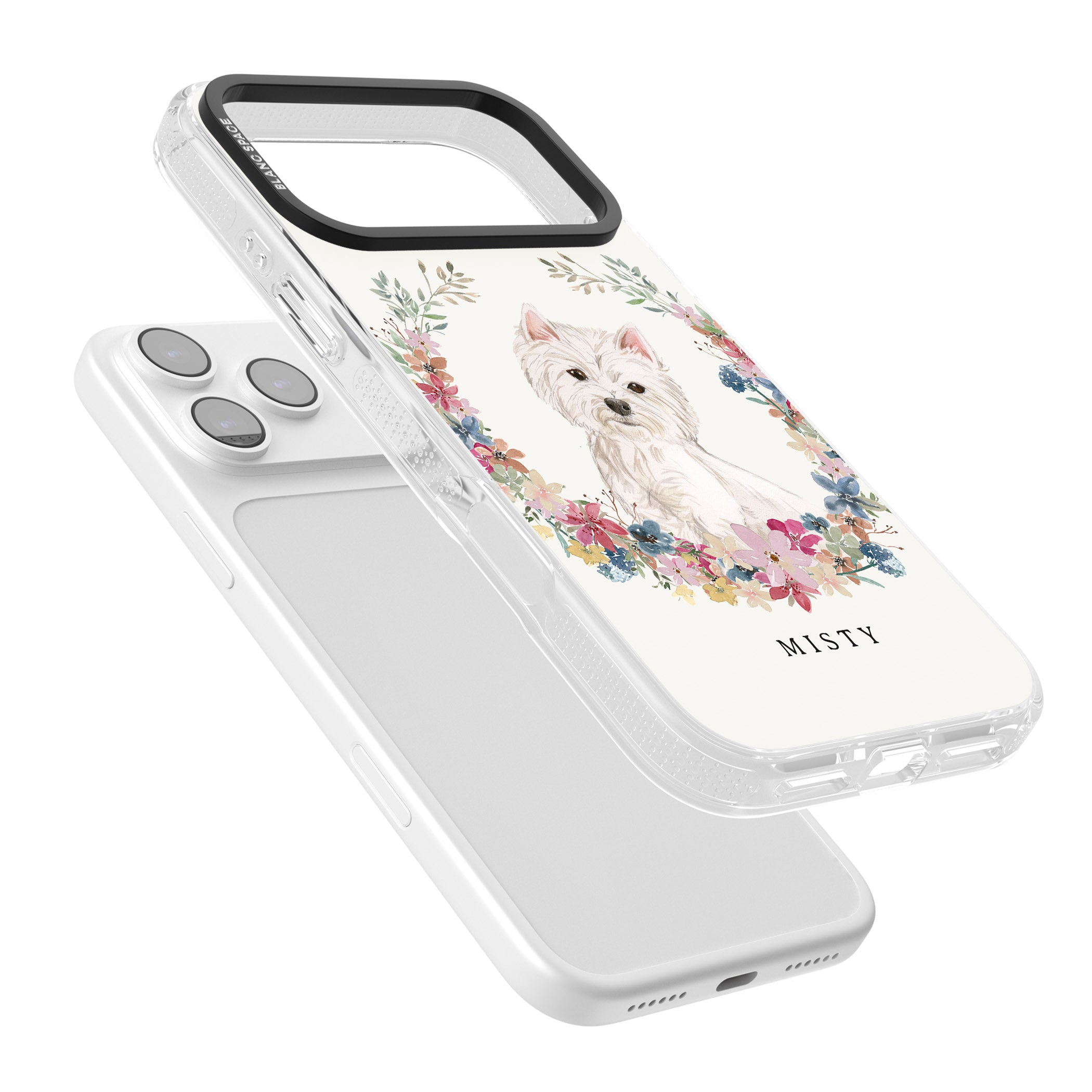 Personalised Westie Floral Portrait iPhone 17 Pro Impact Air Clear Phone Case Colours