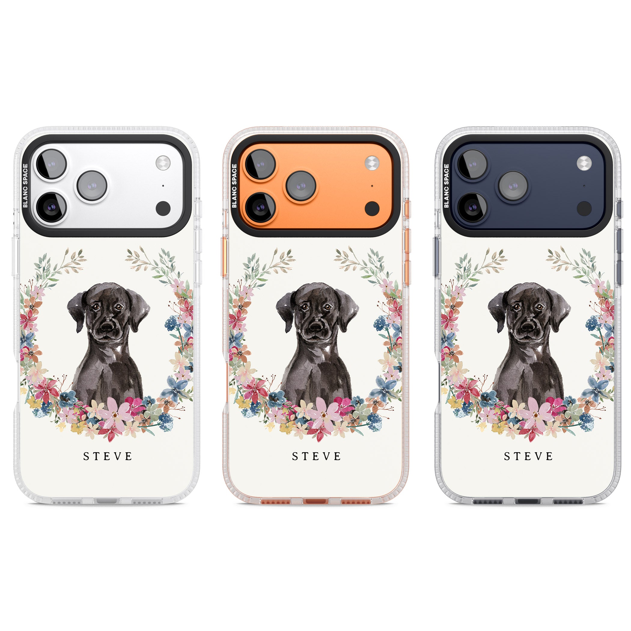 Personalised Black Labrador Floral Portrait iPhone 17 Pro Impact Air Clear Phone Case APT Impact Protection